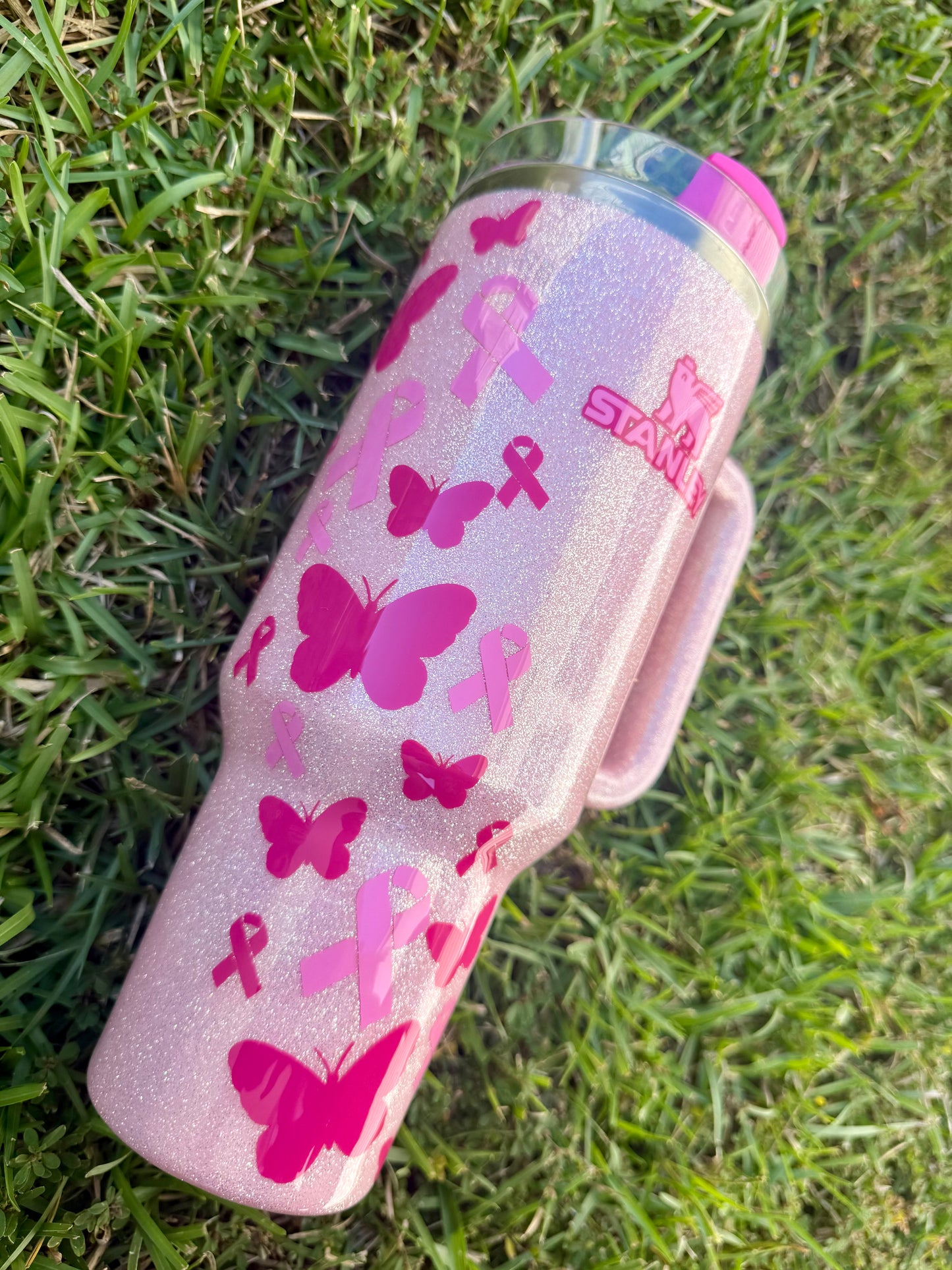 Breast Cancer Fighter Custom Glitter Tumbler