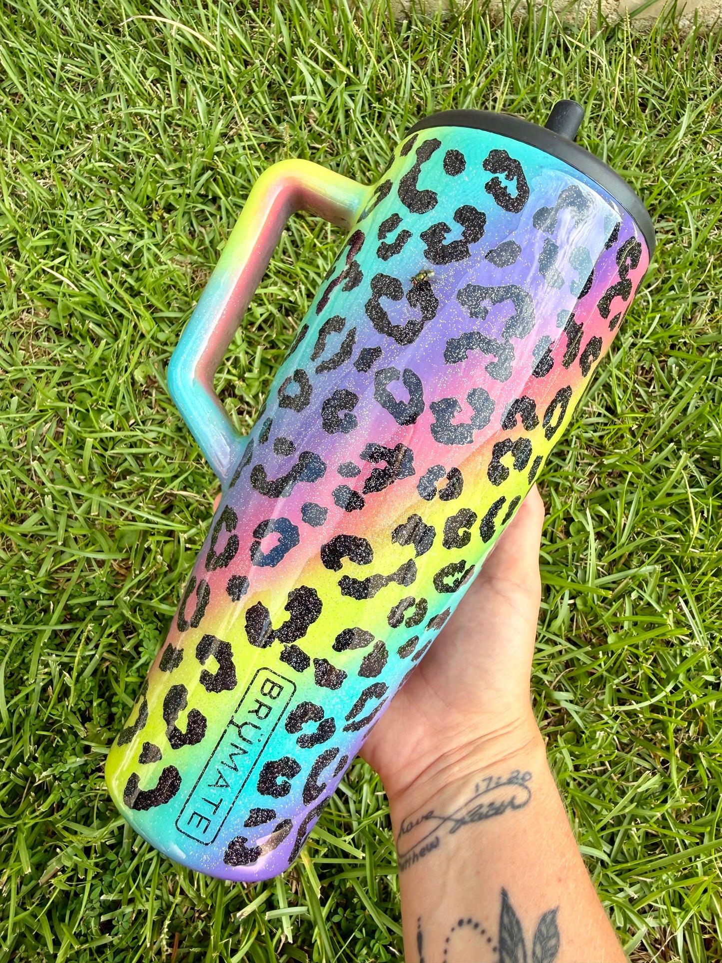 Rainbow Leopard Glitter Tumbler