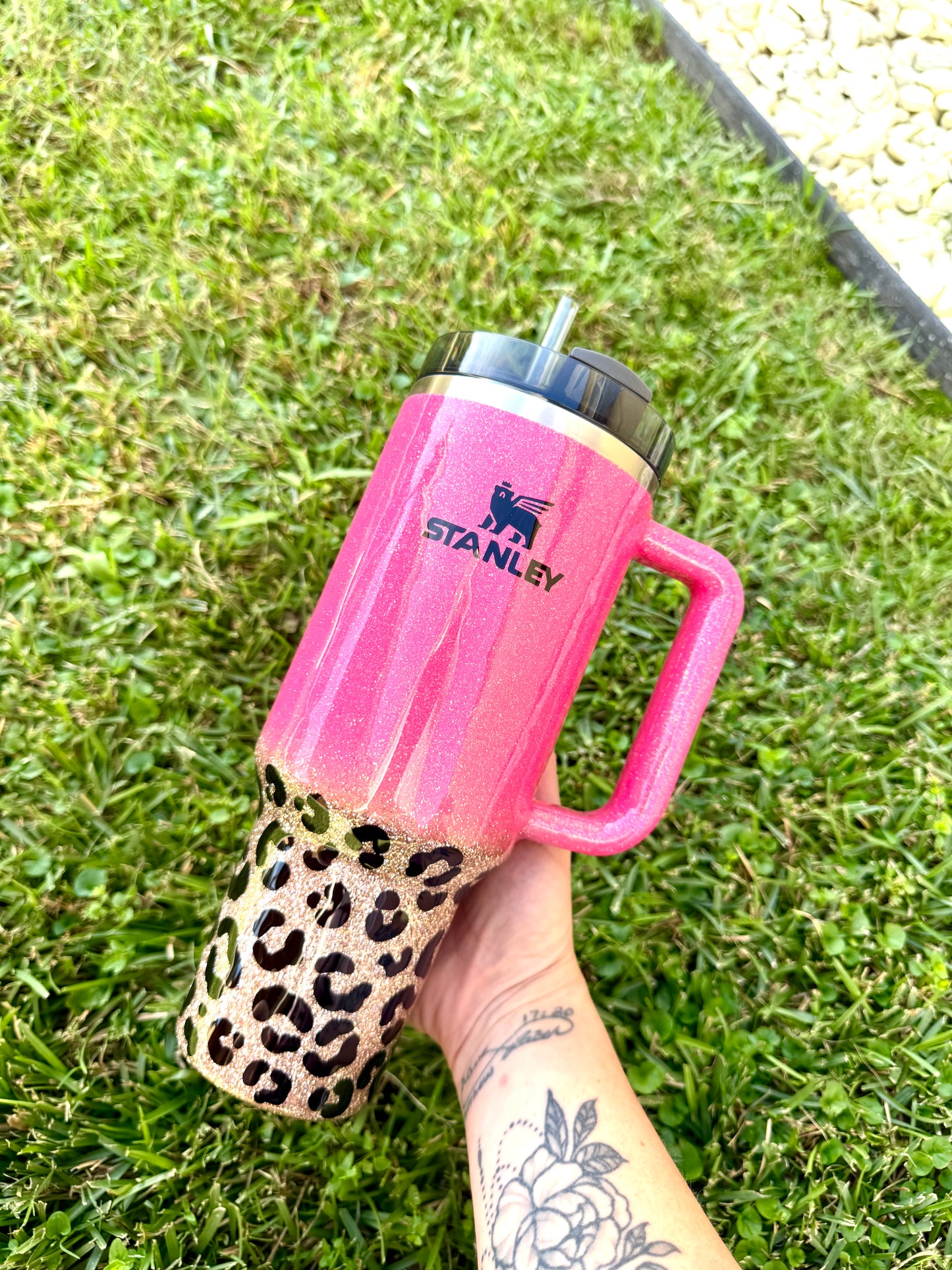 Leopard Print Custom Glitter Tumbler