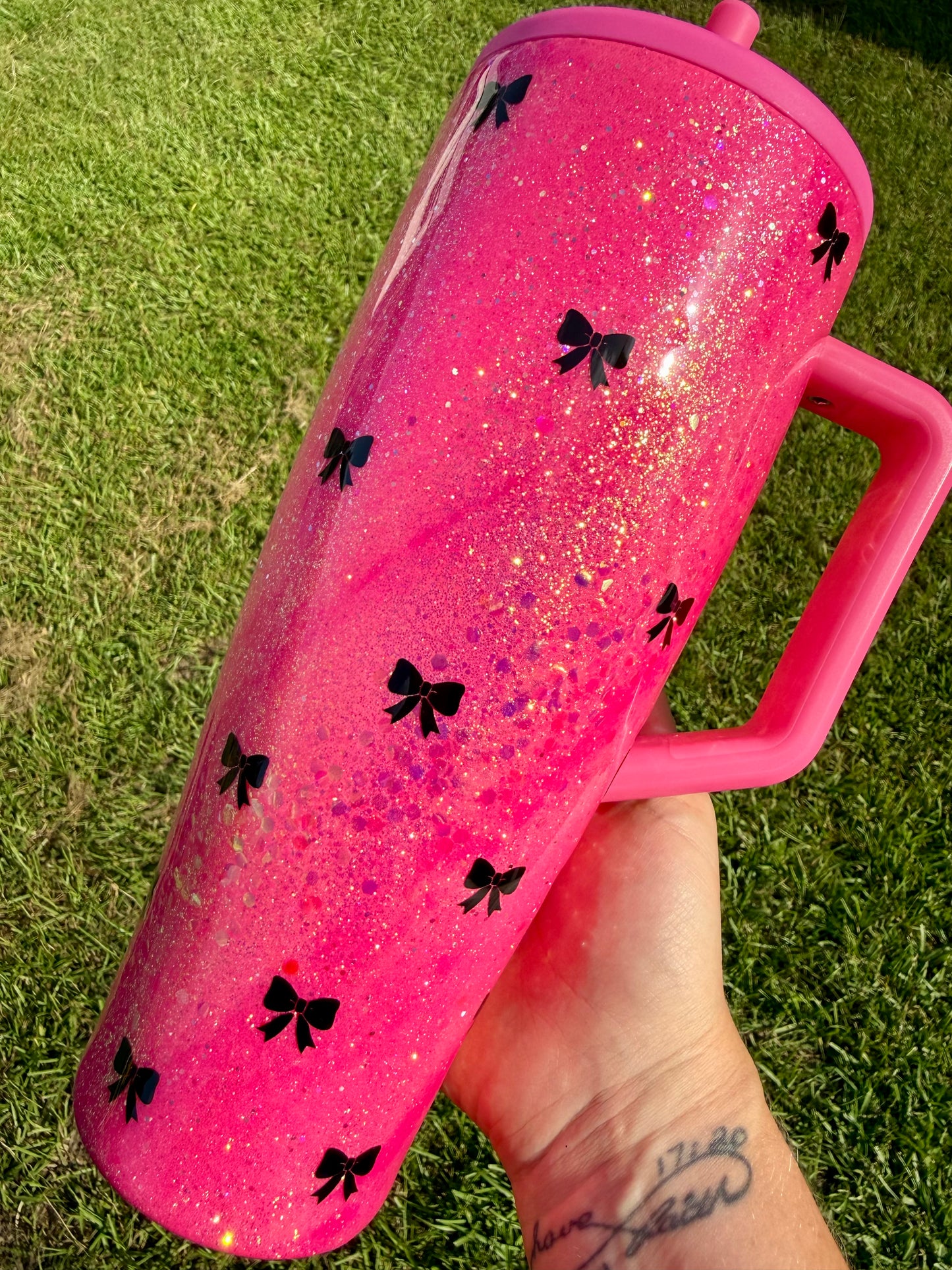Mini Black Bows Glitter Tumbler