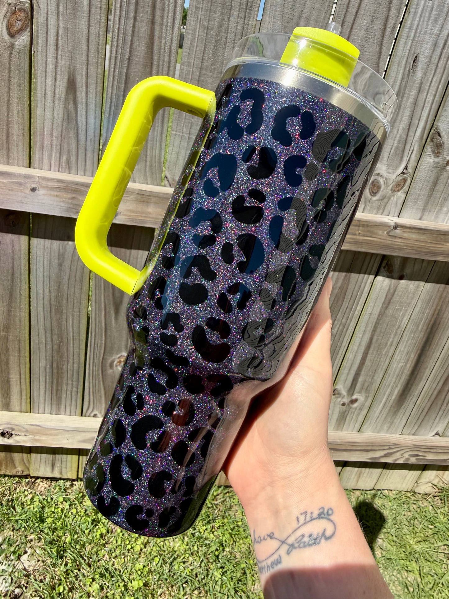 40oz Stanley Black Holographic Leopard and Neon