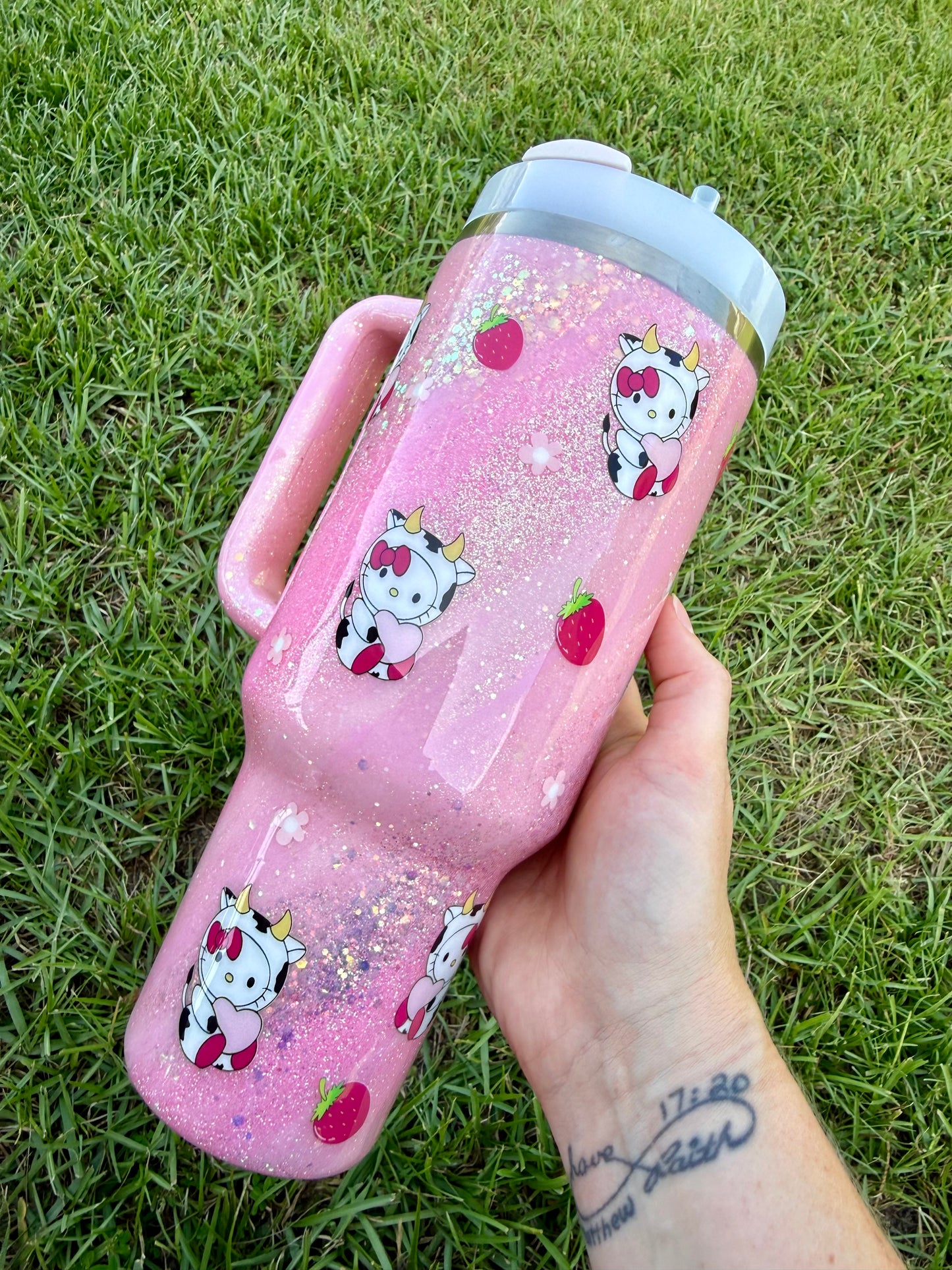 Strawberry Cow Glitter Tumbler