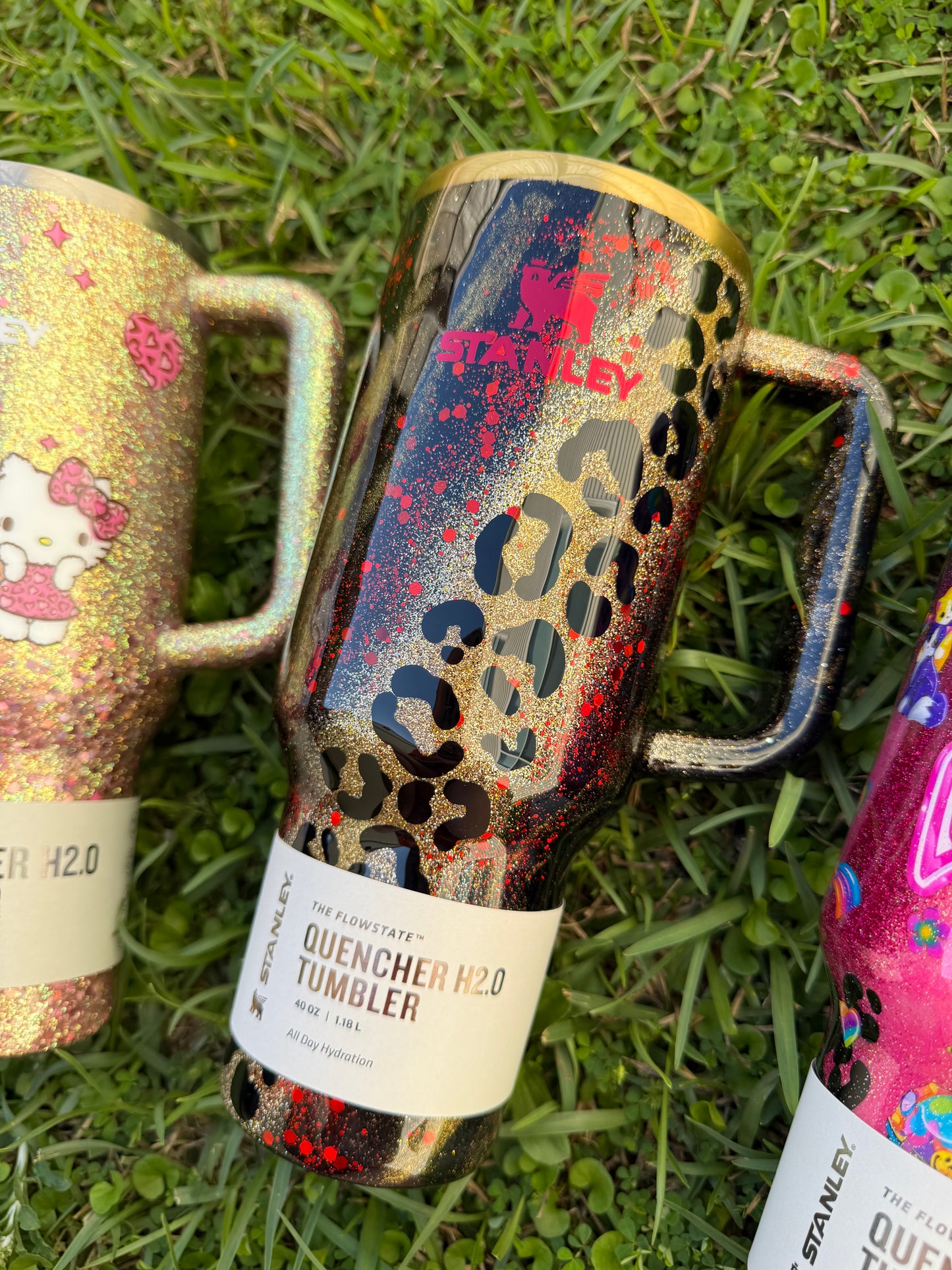 Black/Red Gold Leopard Glitter Tumbler