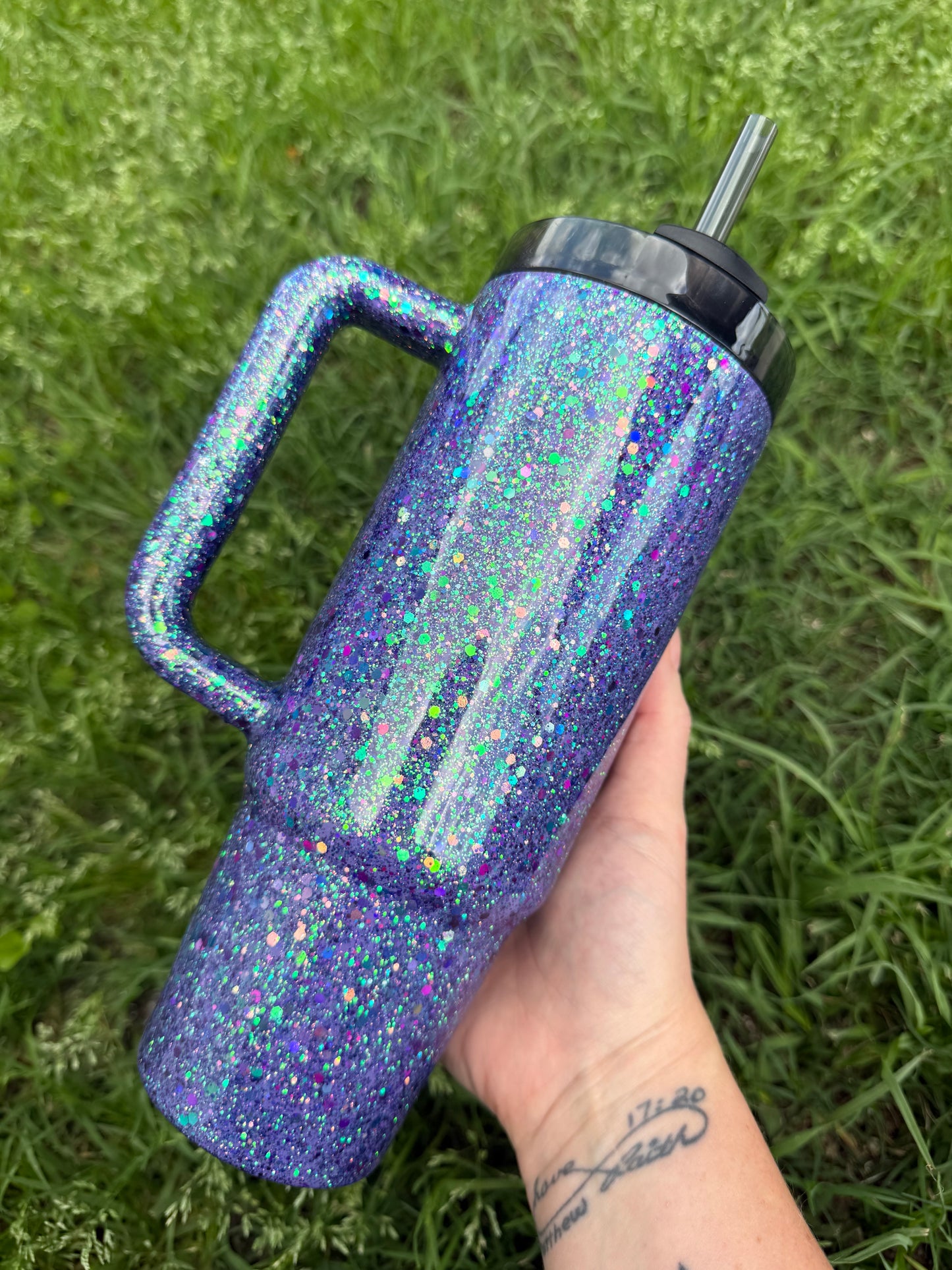 Blue Color Shift Custom Glitter Tumbler