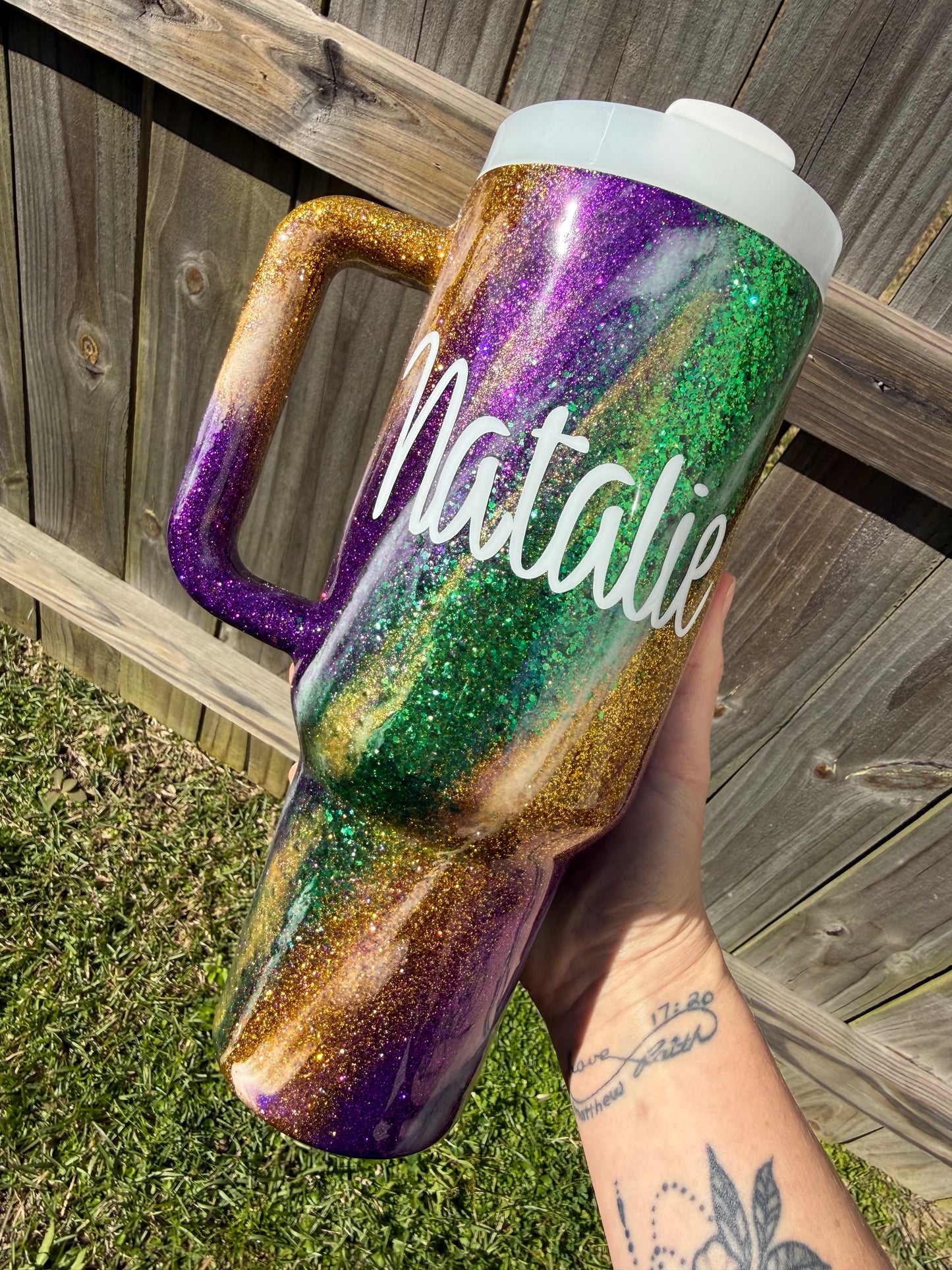 Mardi Gras Swirl Glitter Tumbler