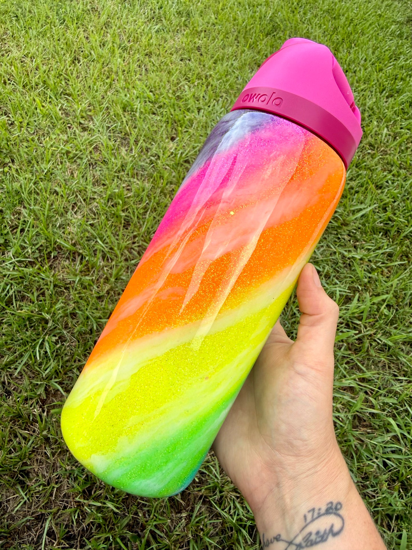 Neon Rainbow Swirl Glitter Tumbler