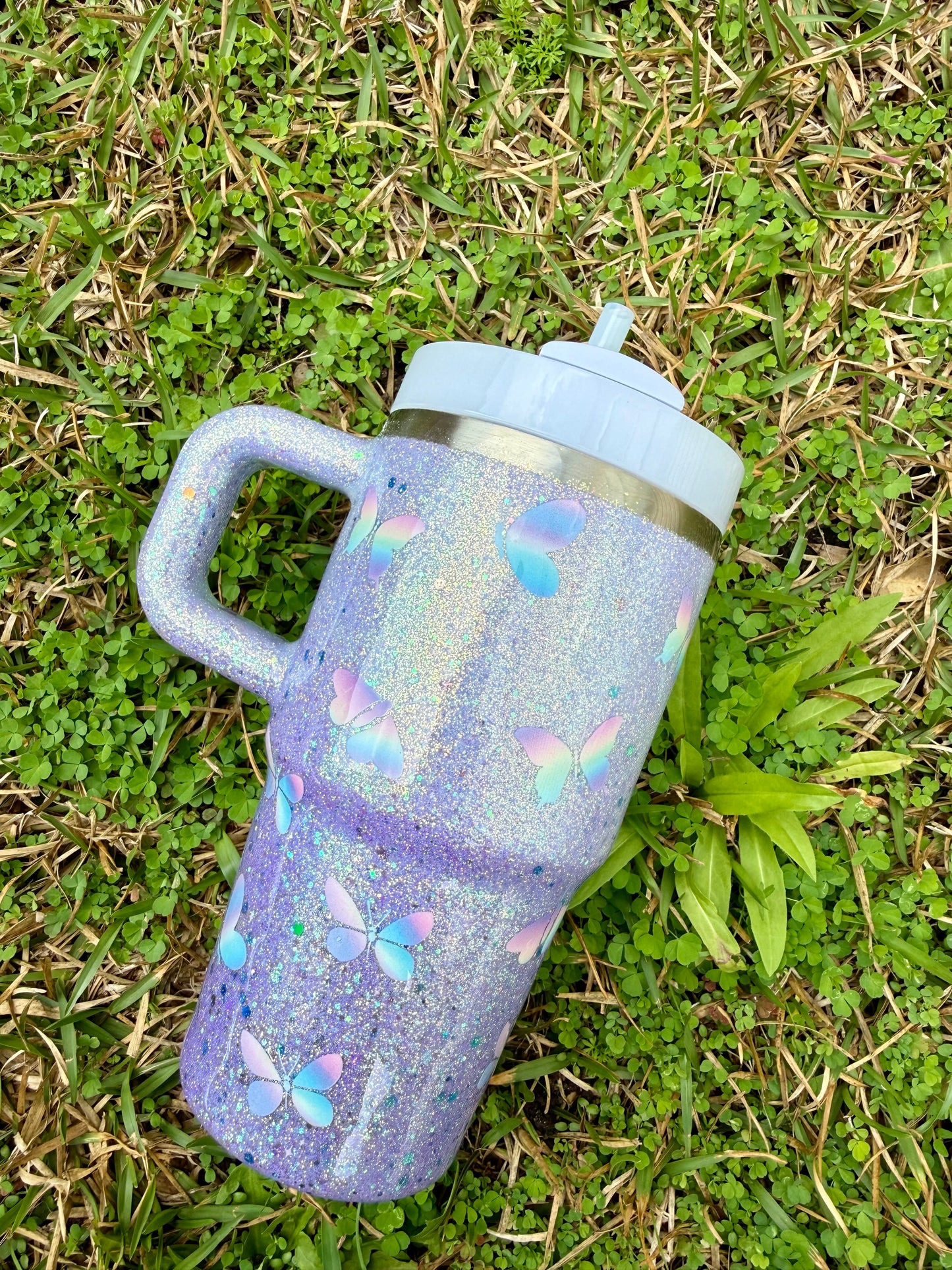 Rainbow Butterfly Glitter Tumbler