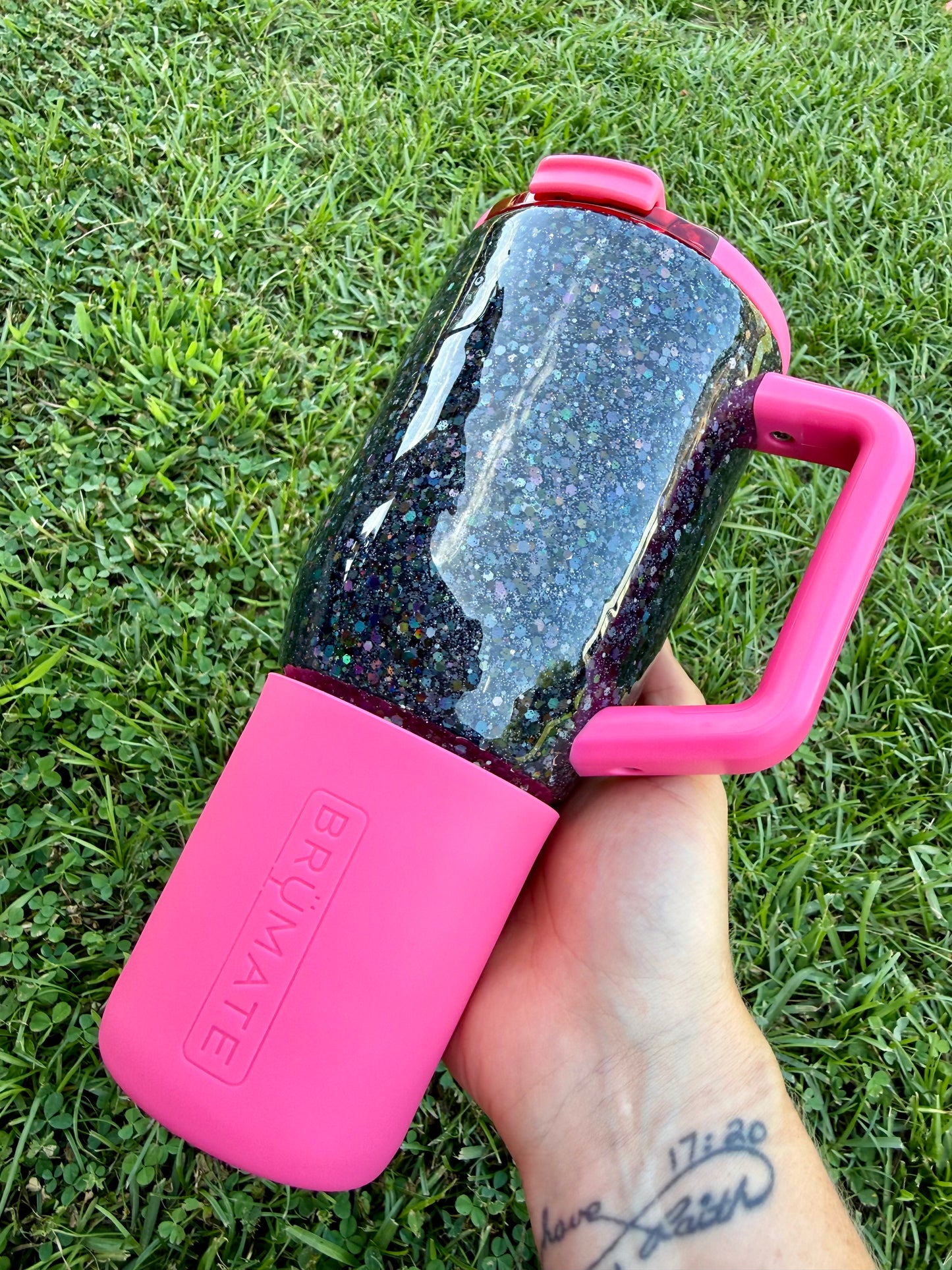 Brumate Neon Pink and Black Holo Tumbler