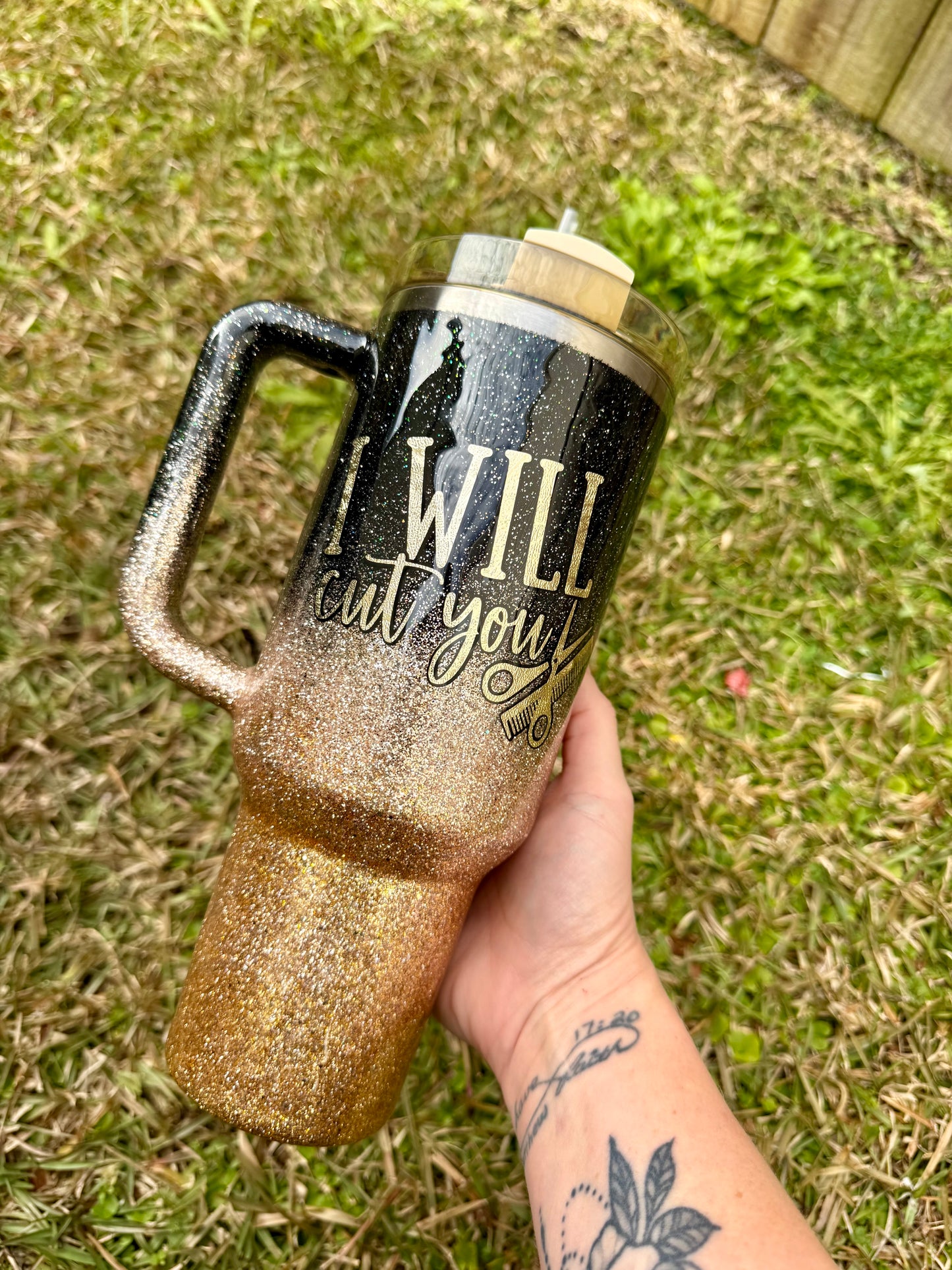 Black and Gold Ombre Glitter Tumbler