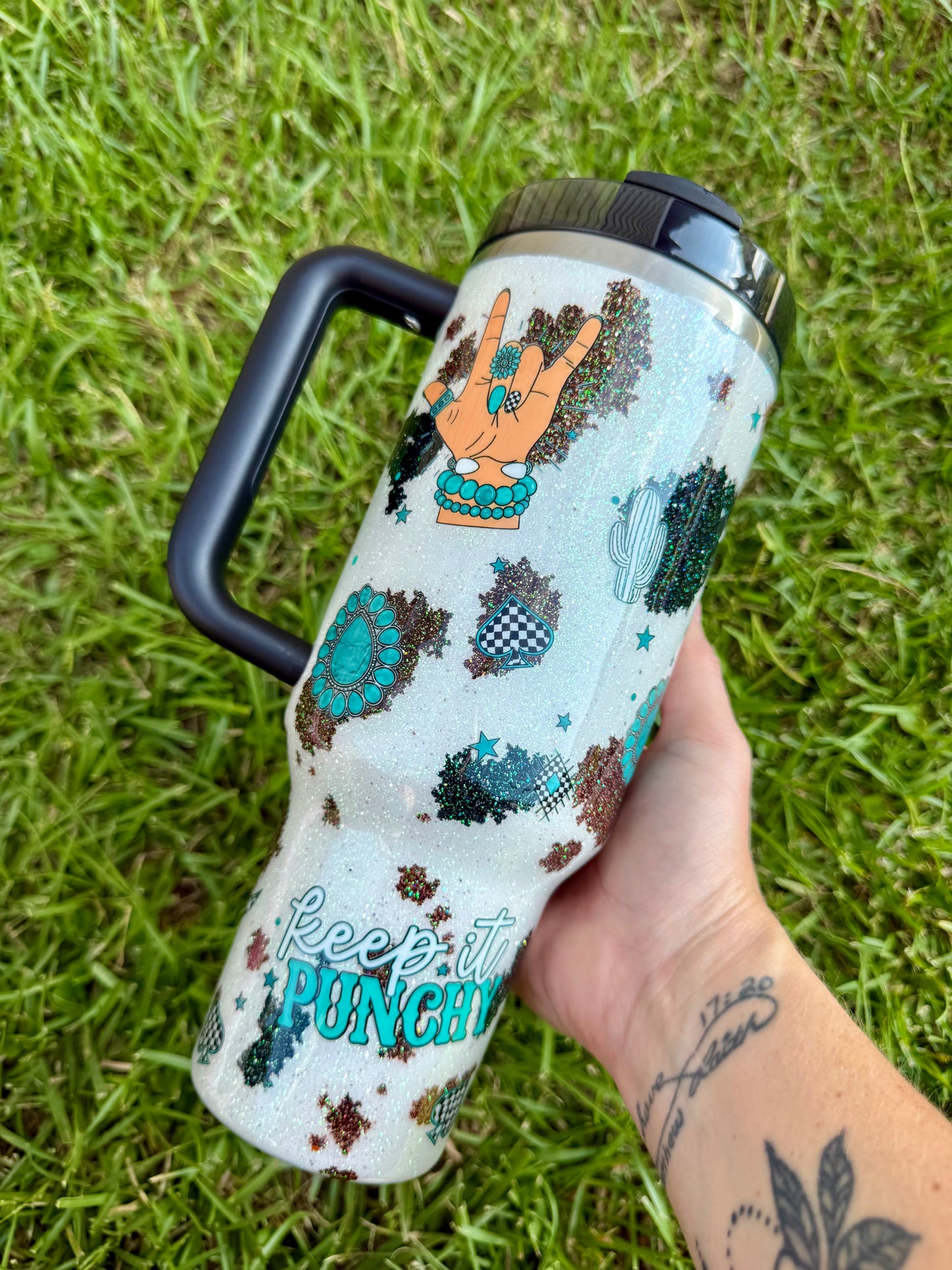 40oz Stanley Quencher Turquoise Cow Hide Ready to Ship