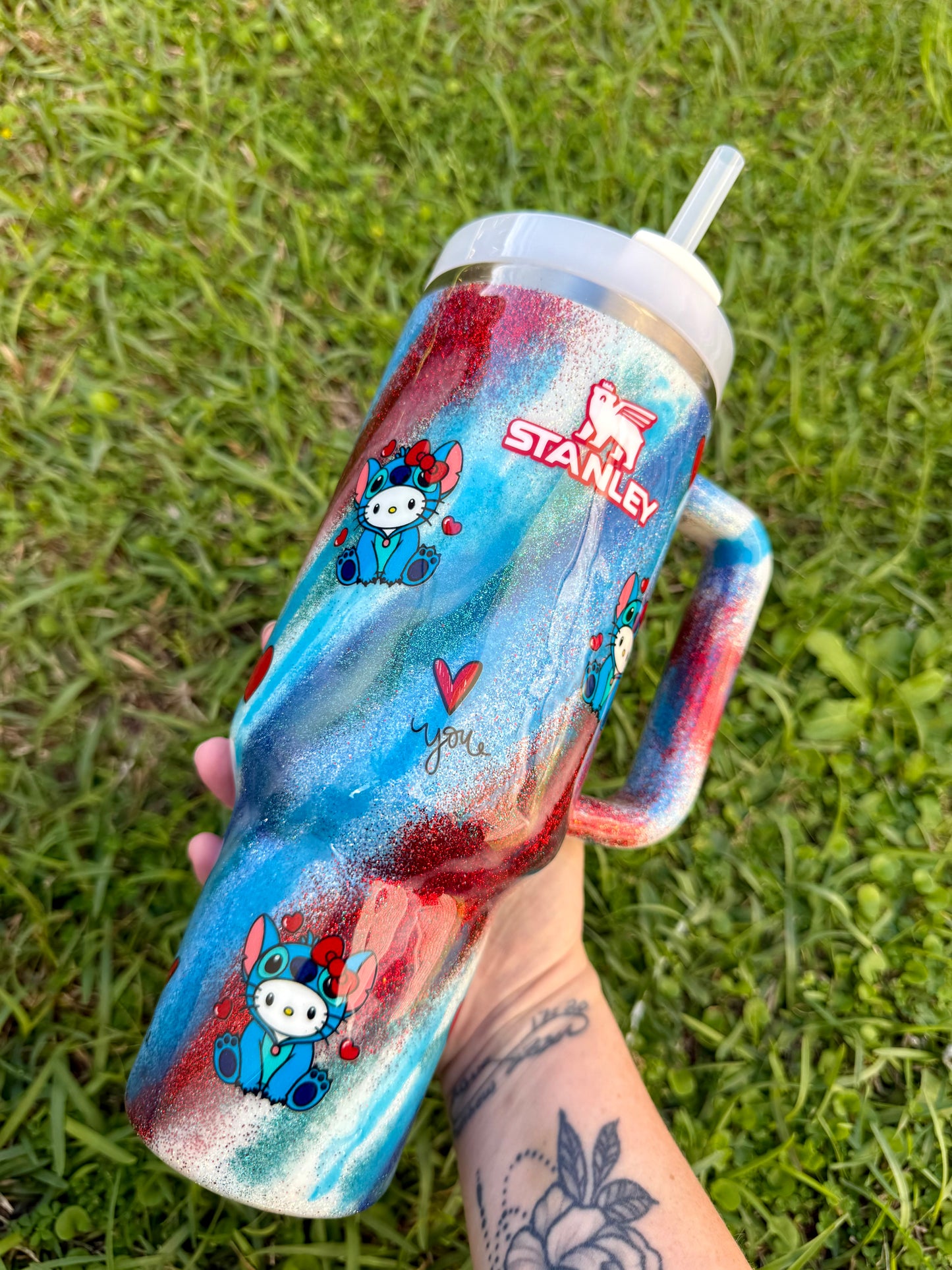 Stitch HK swirl Glitter Tumbler