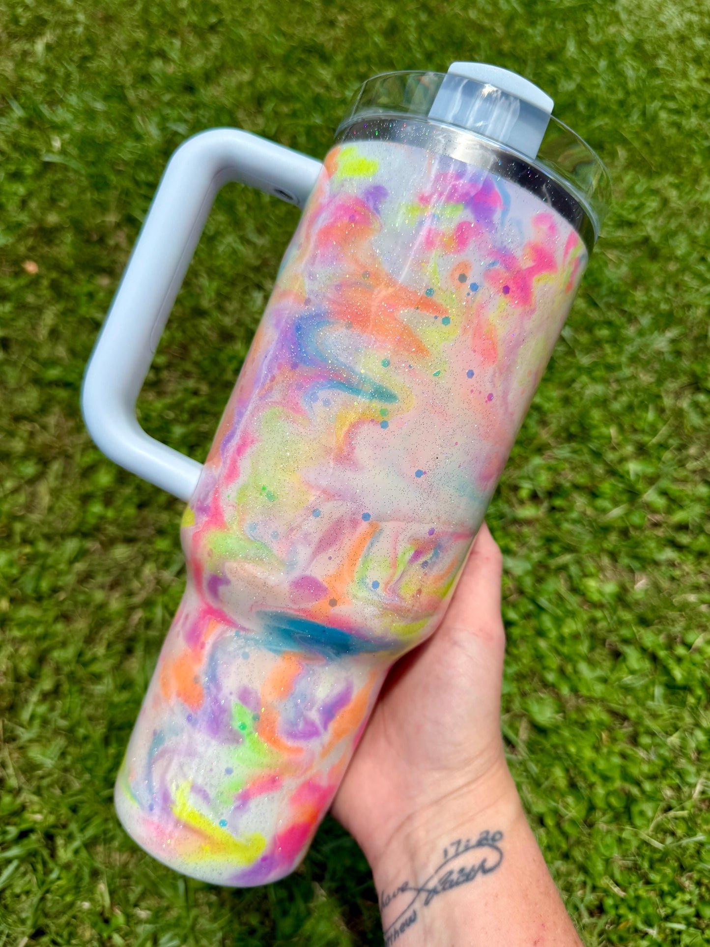 Glow In the Dark Rainbow Swirl Glitter Tumbler