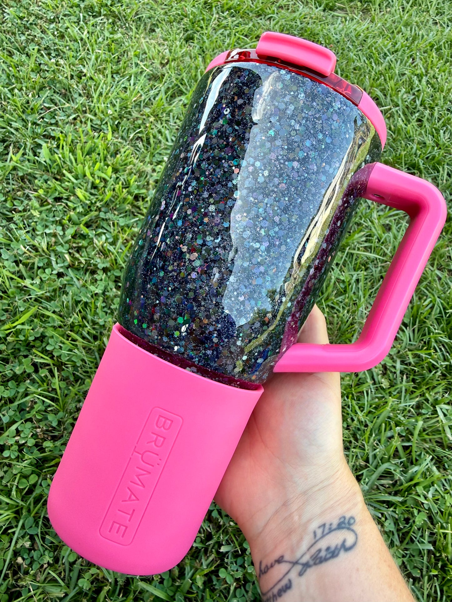 Brumate Neon Pink and Black Holo Tumbler