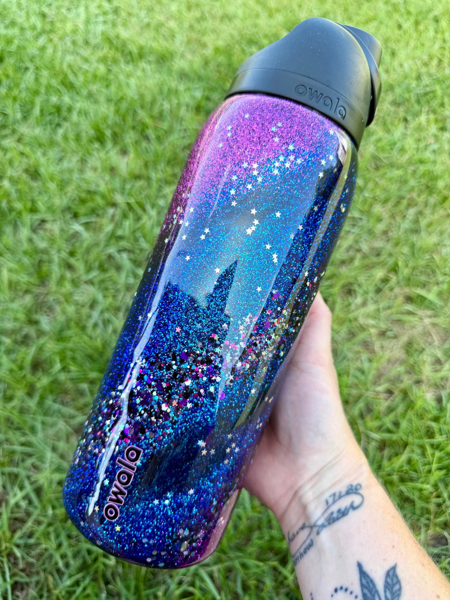 Black and Purple Star Glitter Tumbler
