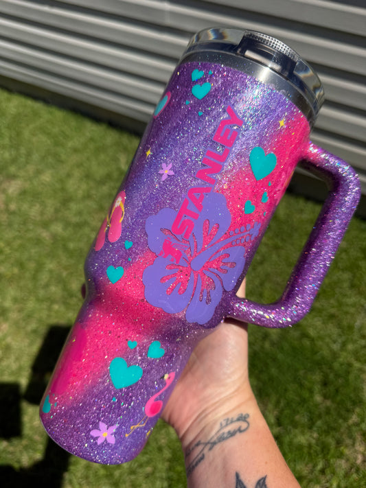 Purple & Pink Summer Glitter Tumbler Made to Order