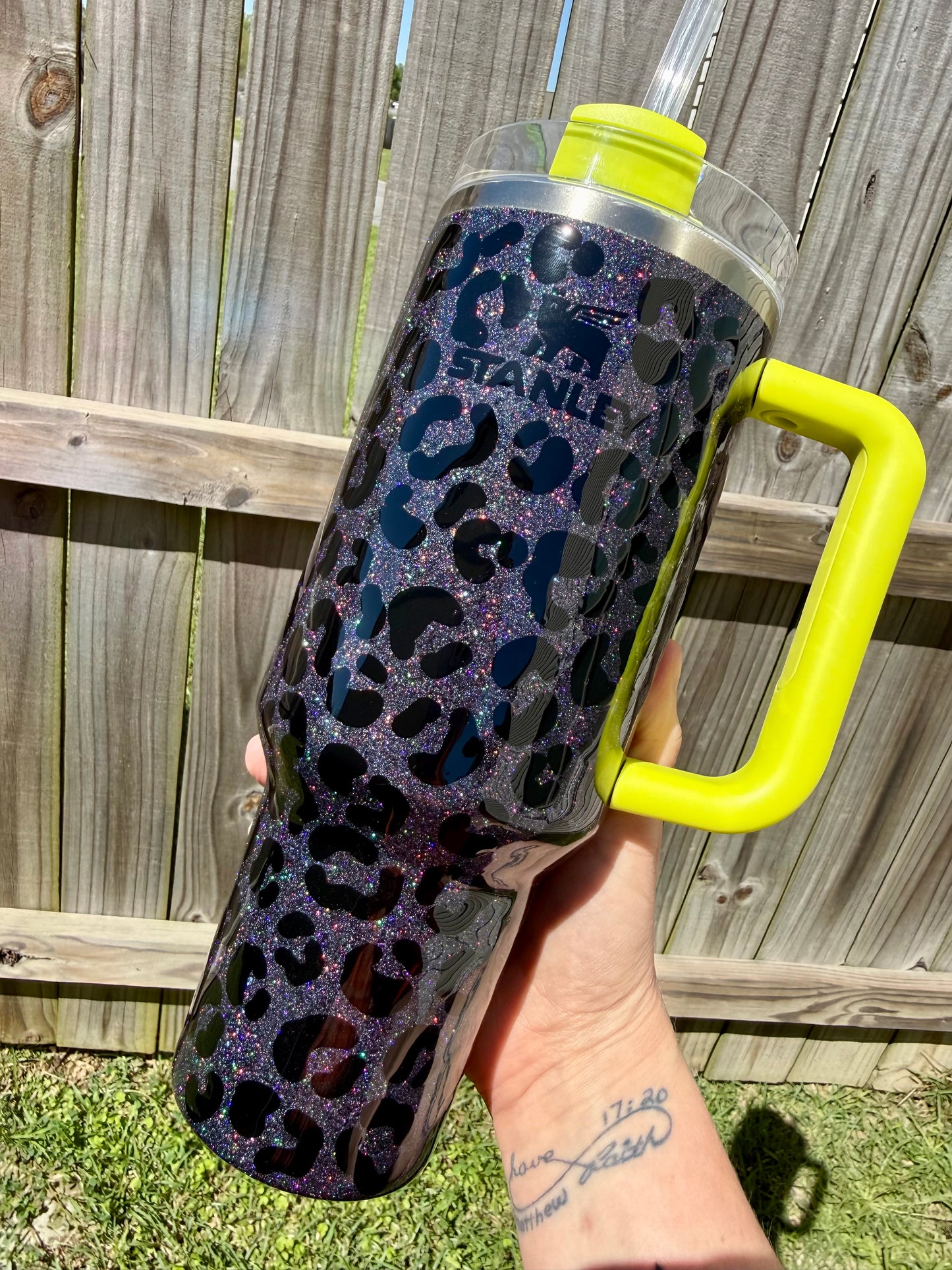 40oz Stanley Black Holographic Leopard and Neon