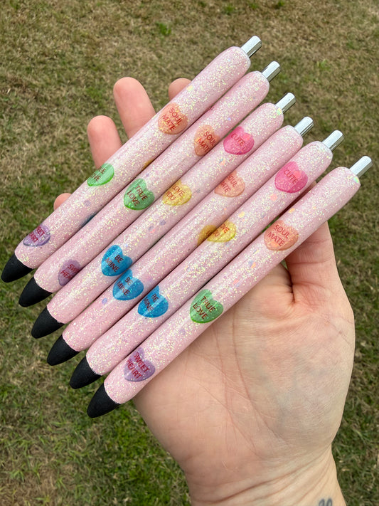 Conversation Heart Epoxy Glitter Pen!