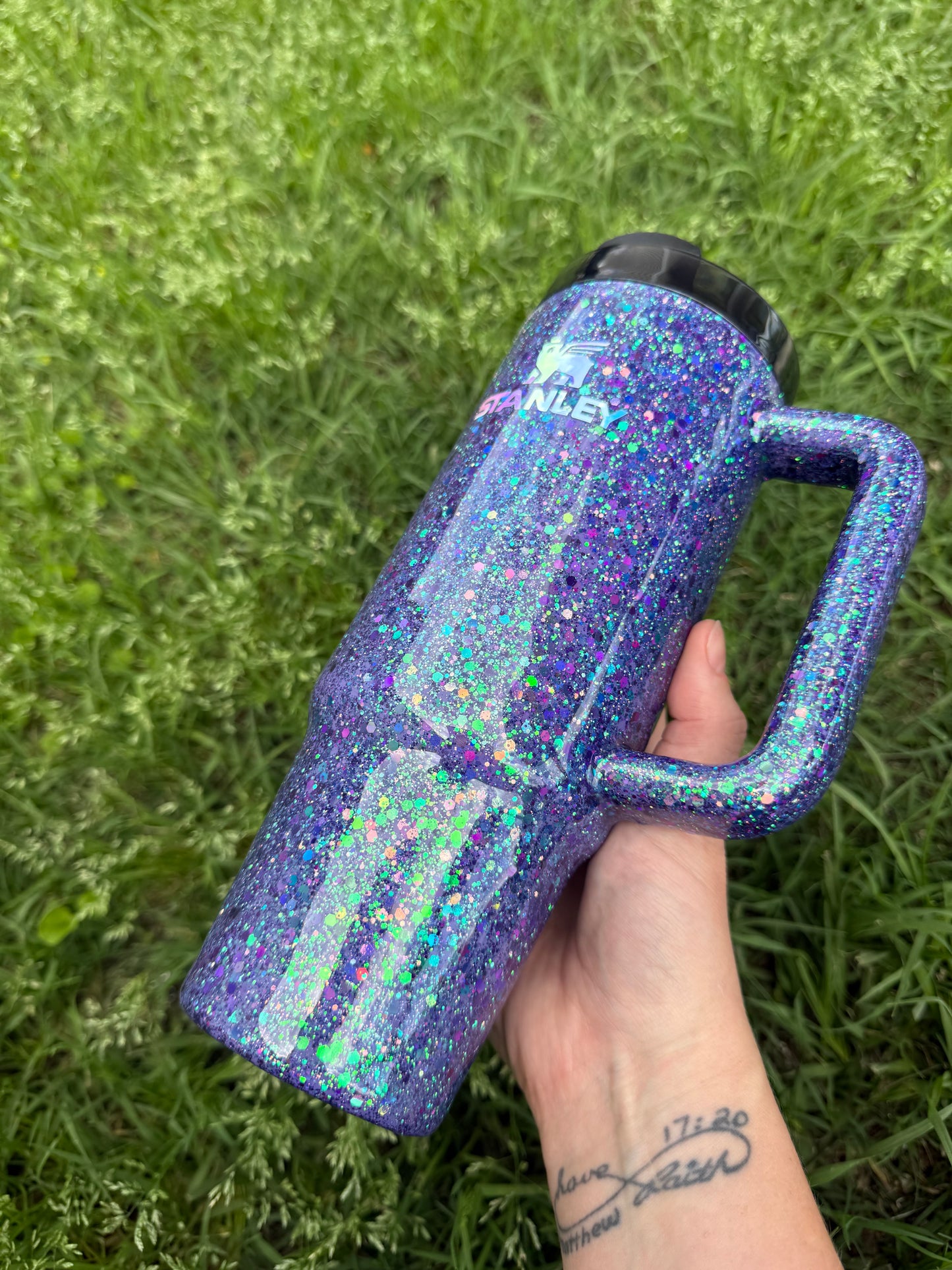 Blue Color Shift Custom Glitter Tumbler