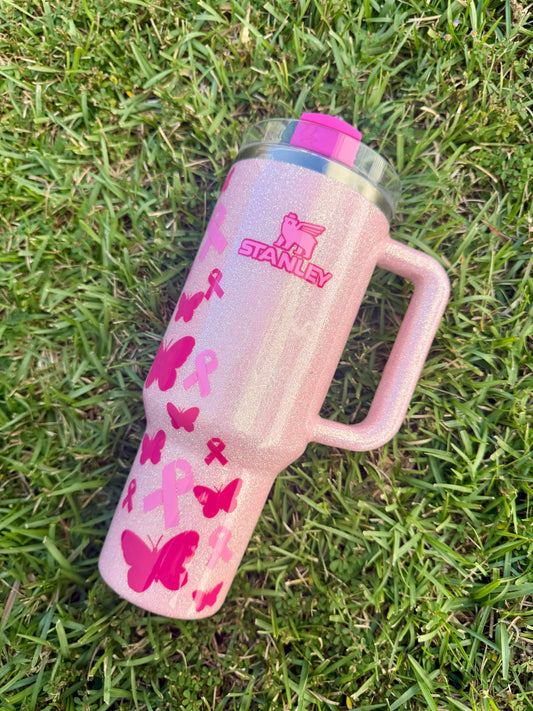 Breast Cancer Fighter Custom Glitter Tumbler