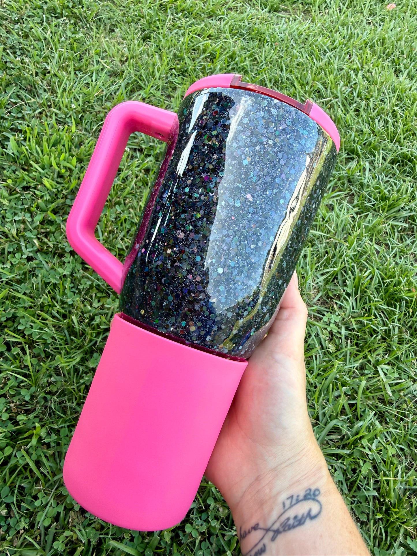 Brumate Neon Pink and Black Holo Tumbler