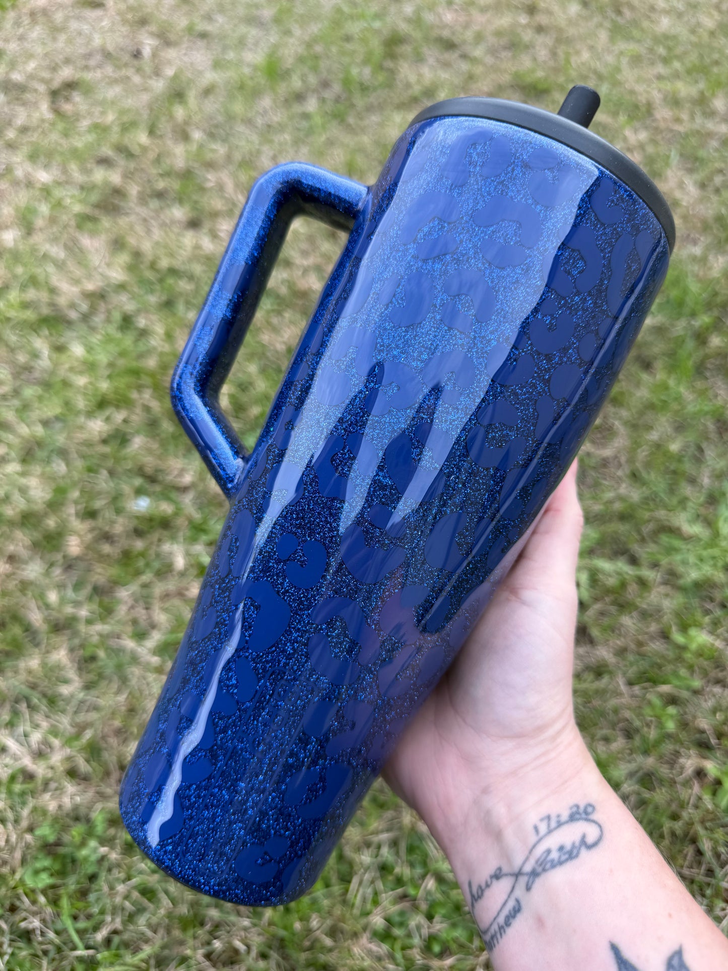 Sapphire Ghost Leopard Glitter Tumbler