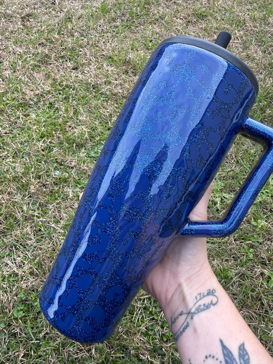 Sapphire Ghost Leopard Glitter Tumbler