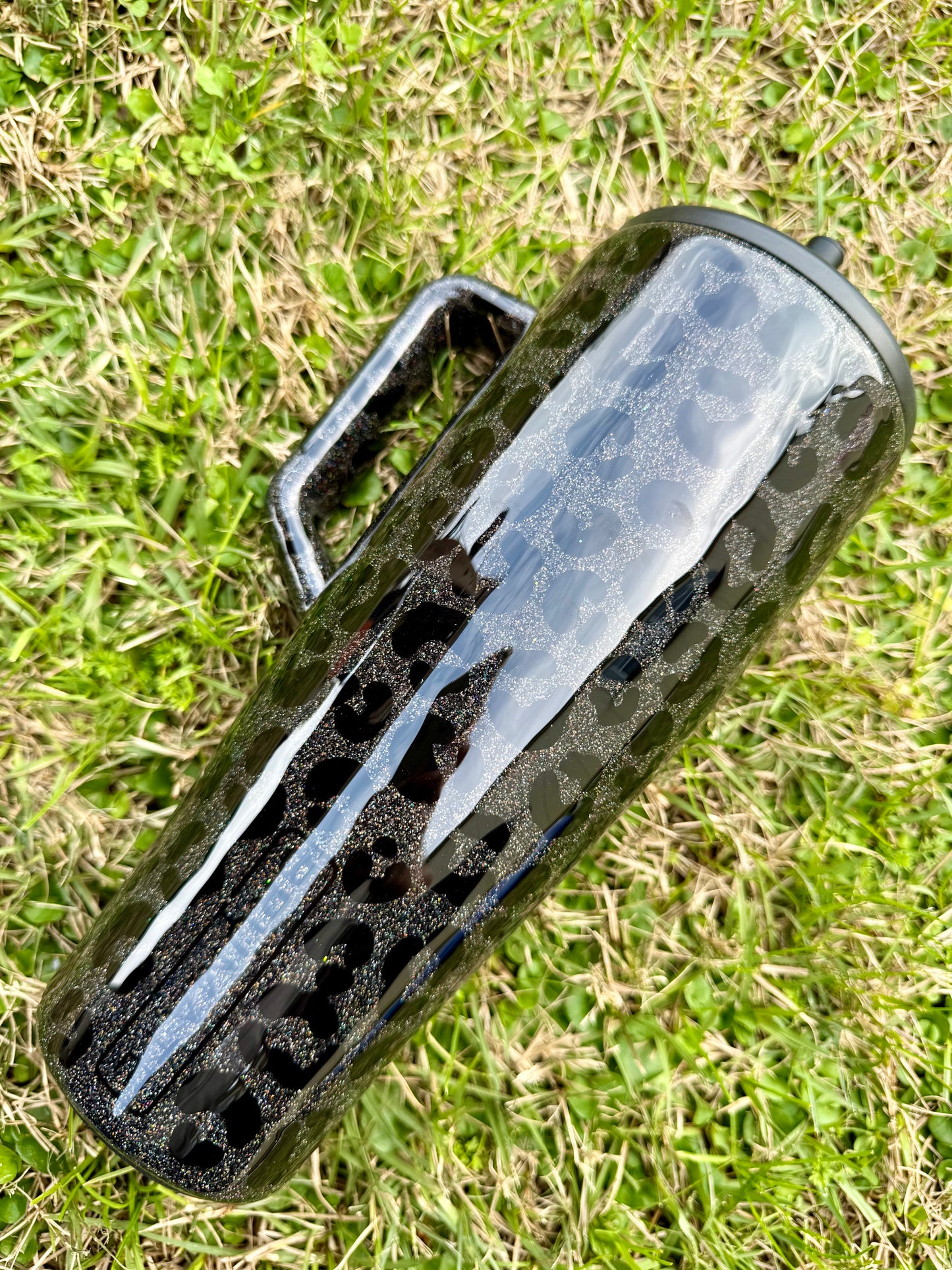 Black Holographic Ghost Leopard Glitter Tumbler