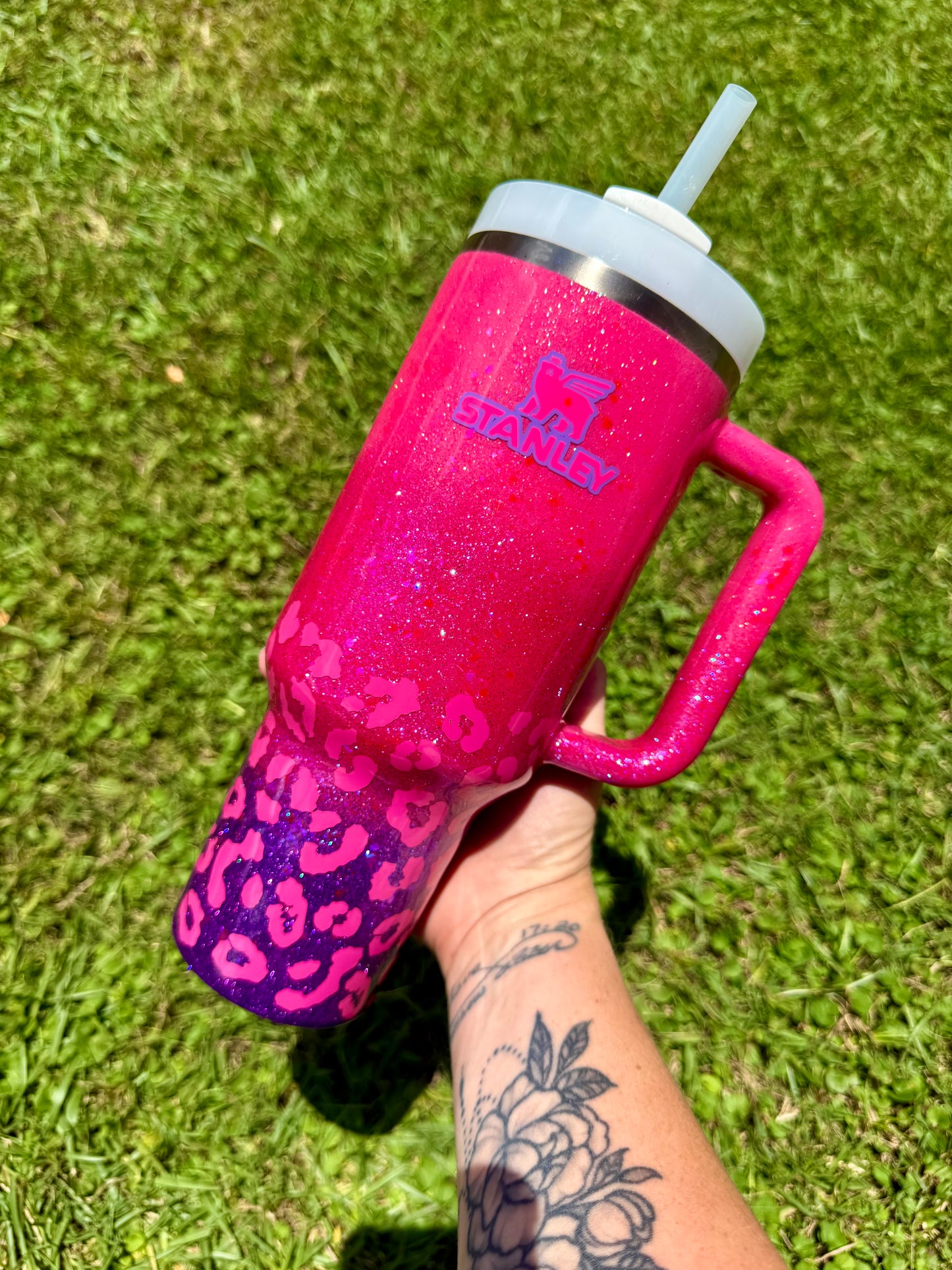 40oz Stanley Quencher Hot Pink Leopard Ombre Ready to Ship