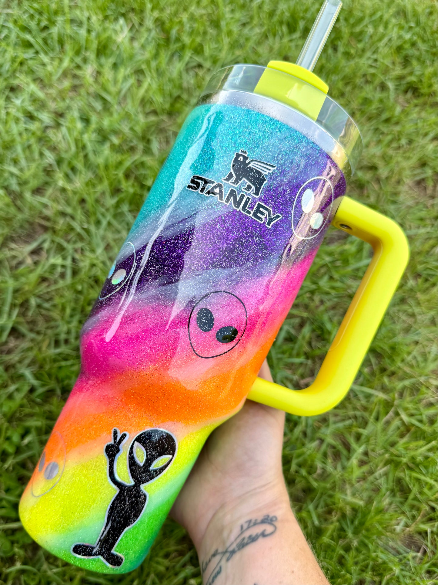 Rainbow Aliens Glitter Tumbler