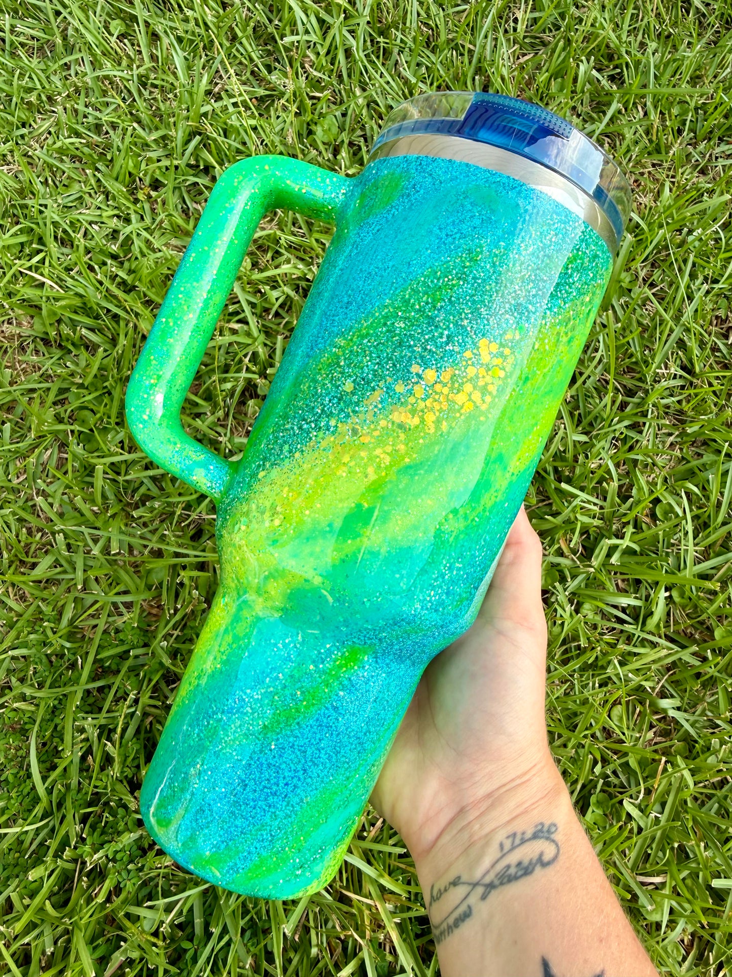 40oz Stanley Protour Lime &Aqua Swirl Ready to Ship