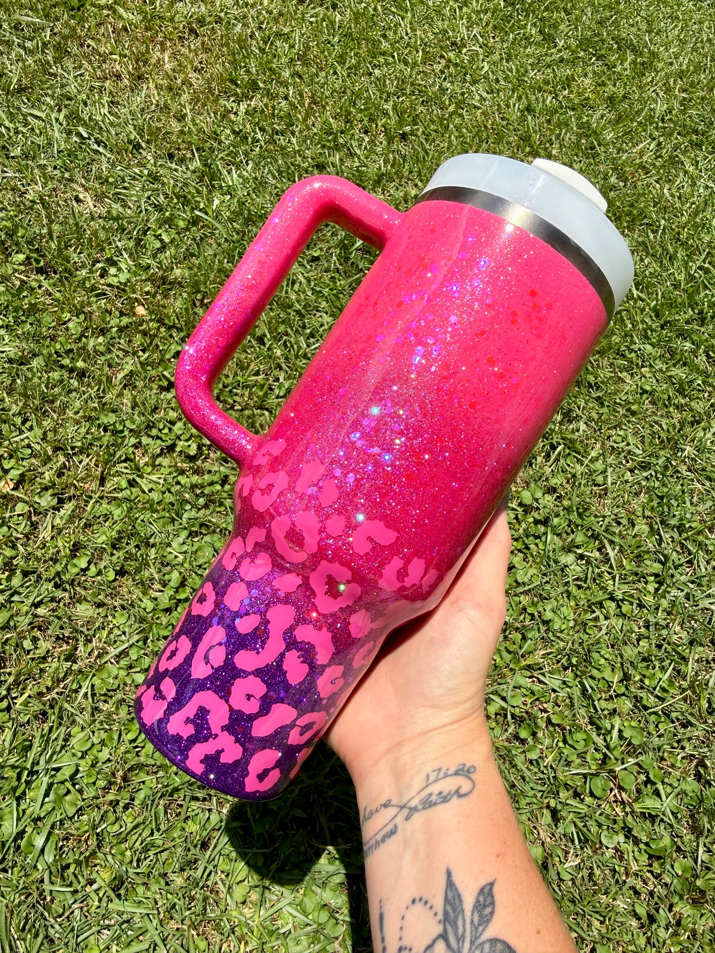 40oz Stanley Quencher Hot Pink Leopard Ombre Ready to Ship