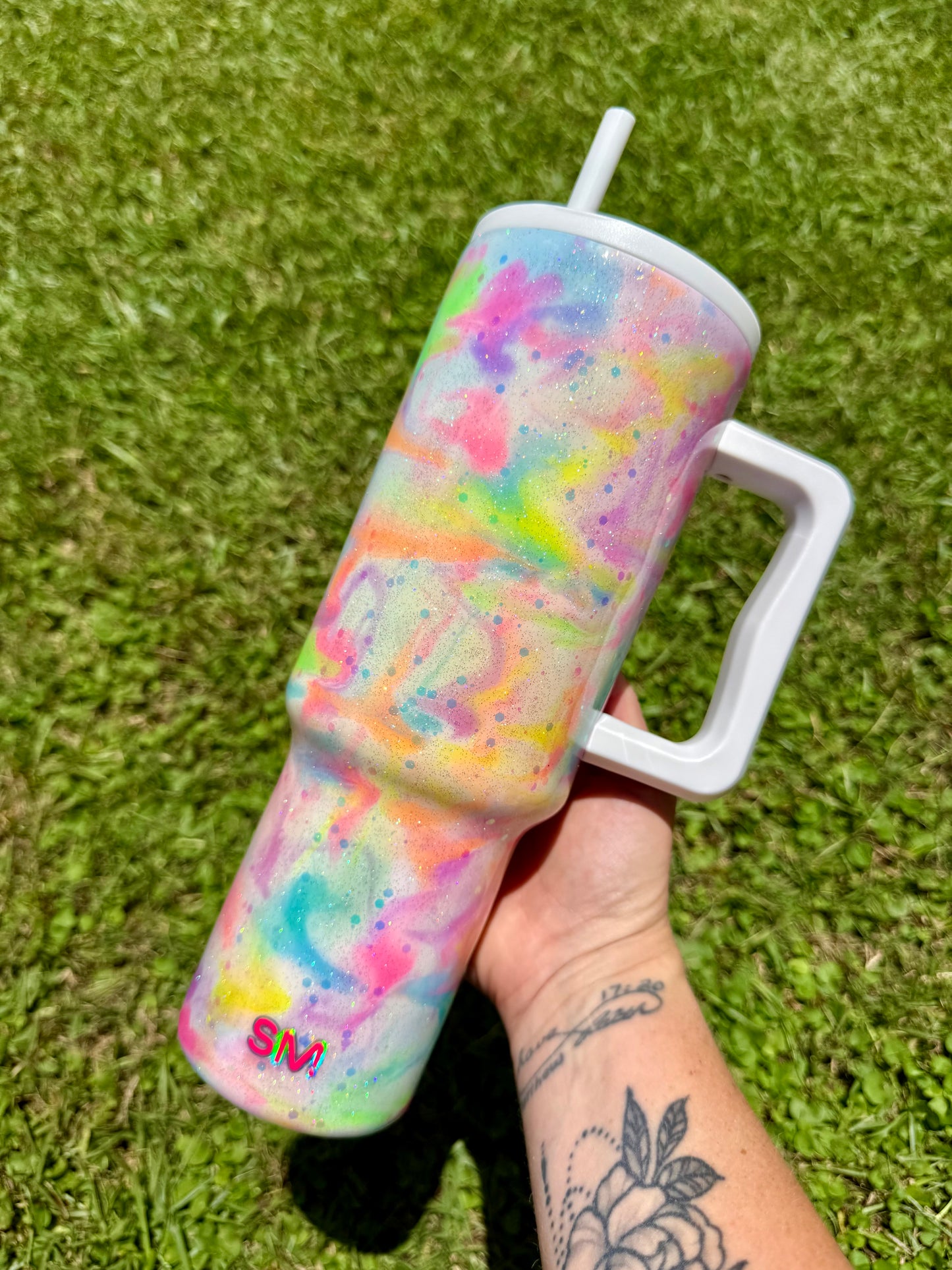 Glow In the Dark Rainbow Swirl Glitter Tumbler