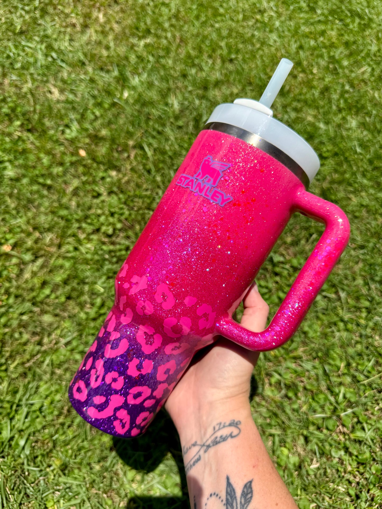 40oz Stanley Quencher Hot Pink Leopard Ombre Ready to Ship