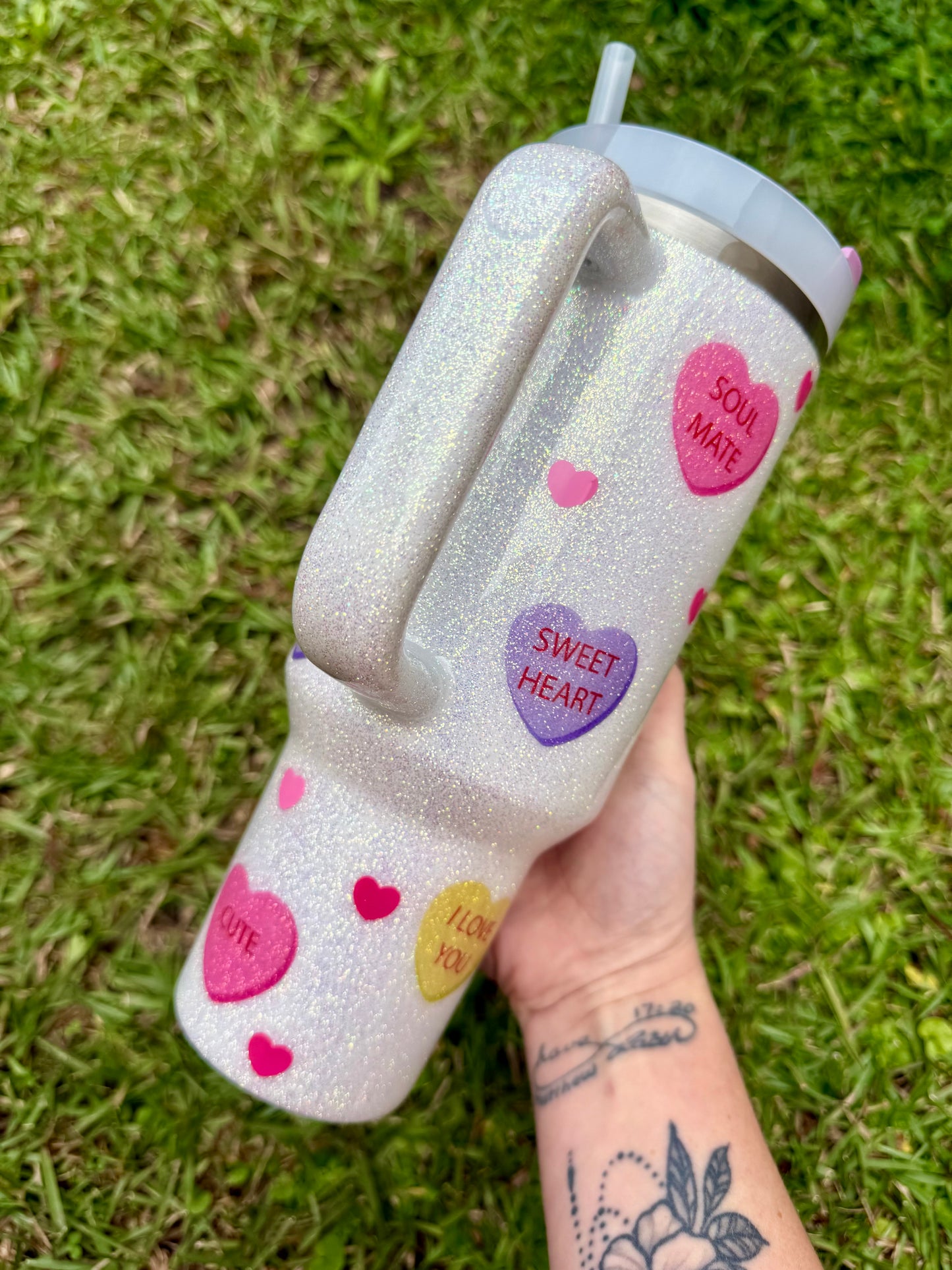 Conversation Heart Glitter Tumbler