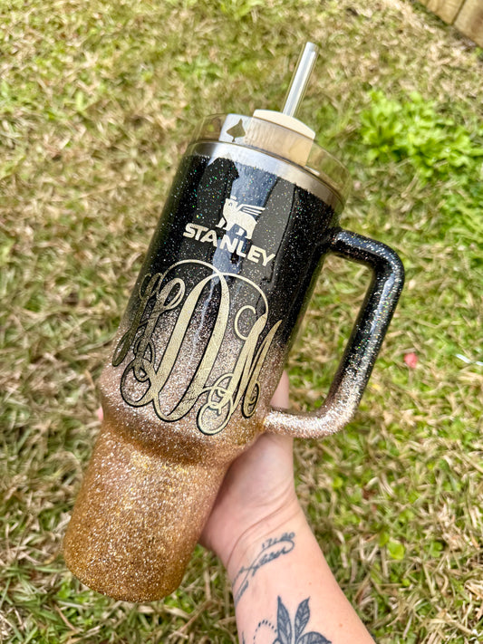 Black and Gold Ombre Glitter Tumbler