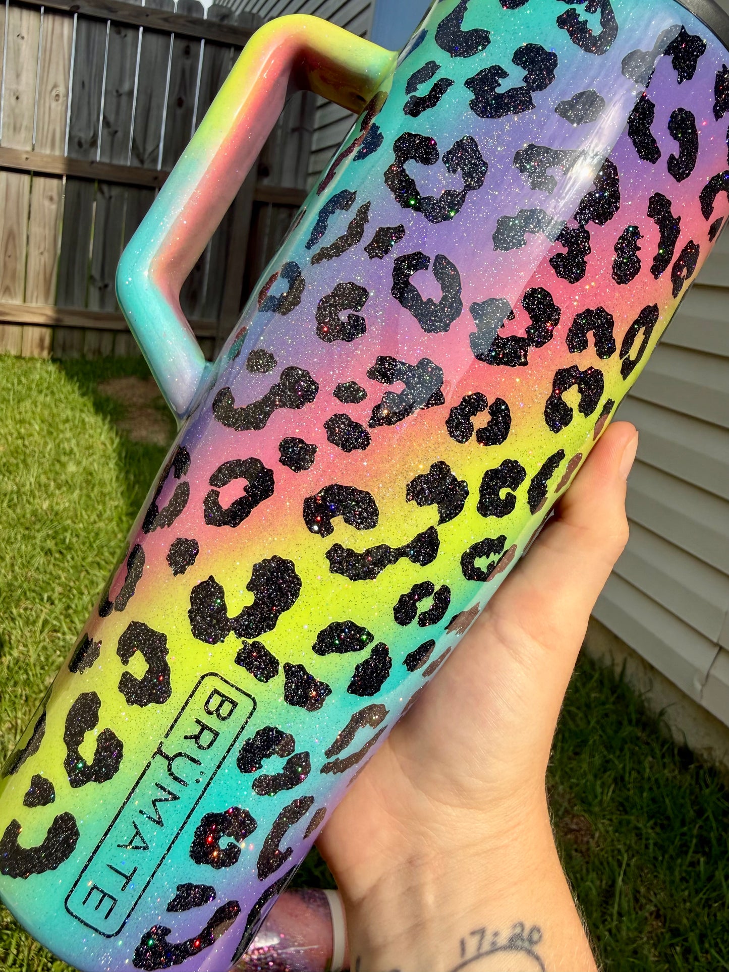 Rainbow Leopard Glitter Tumbler