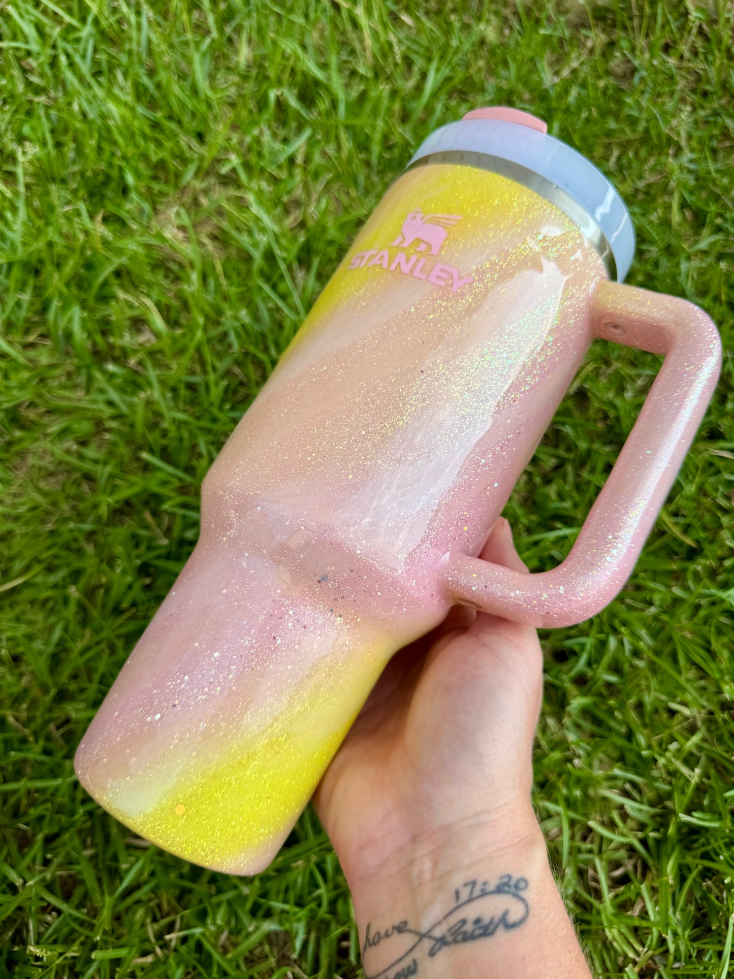 40oz Stanley Quencher Peach & Yellow Swirl Ready to Ship