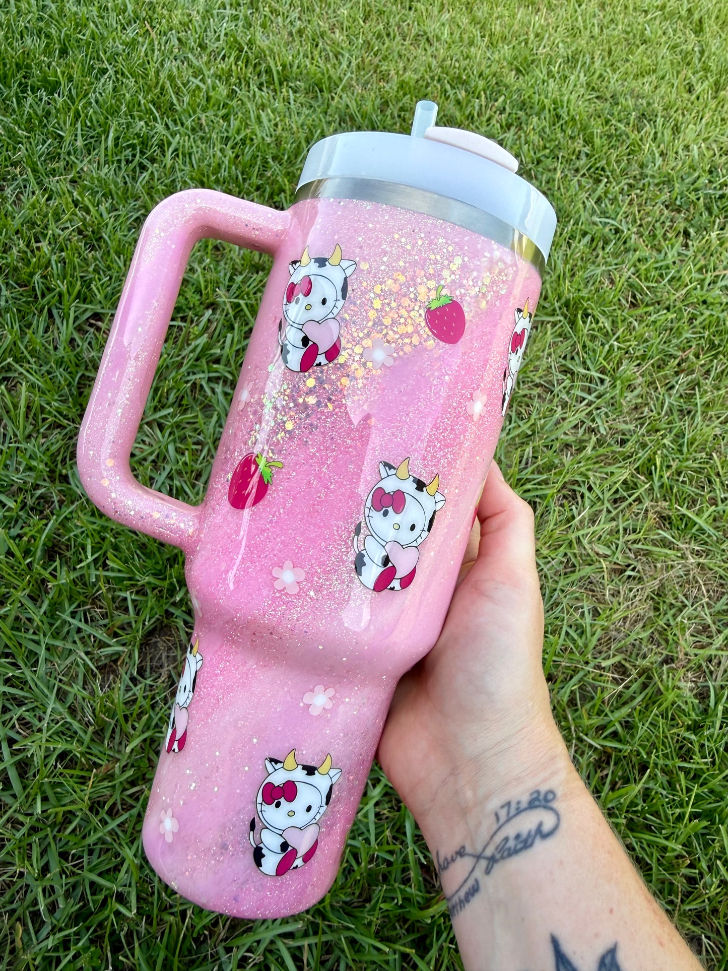 Strawberry Cow Glitter Tumbler