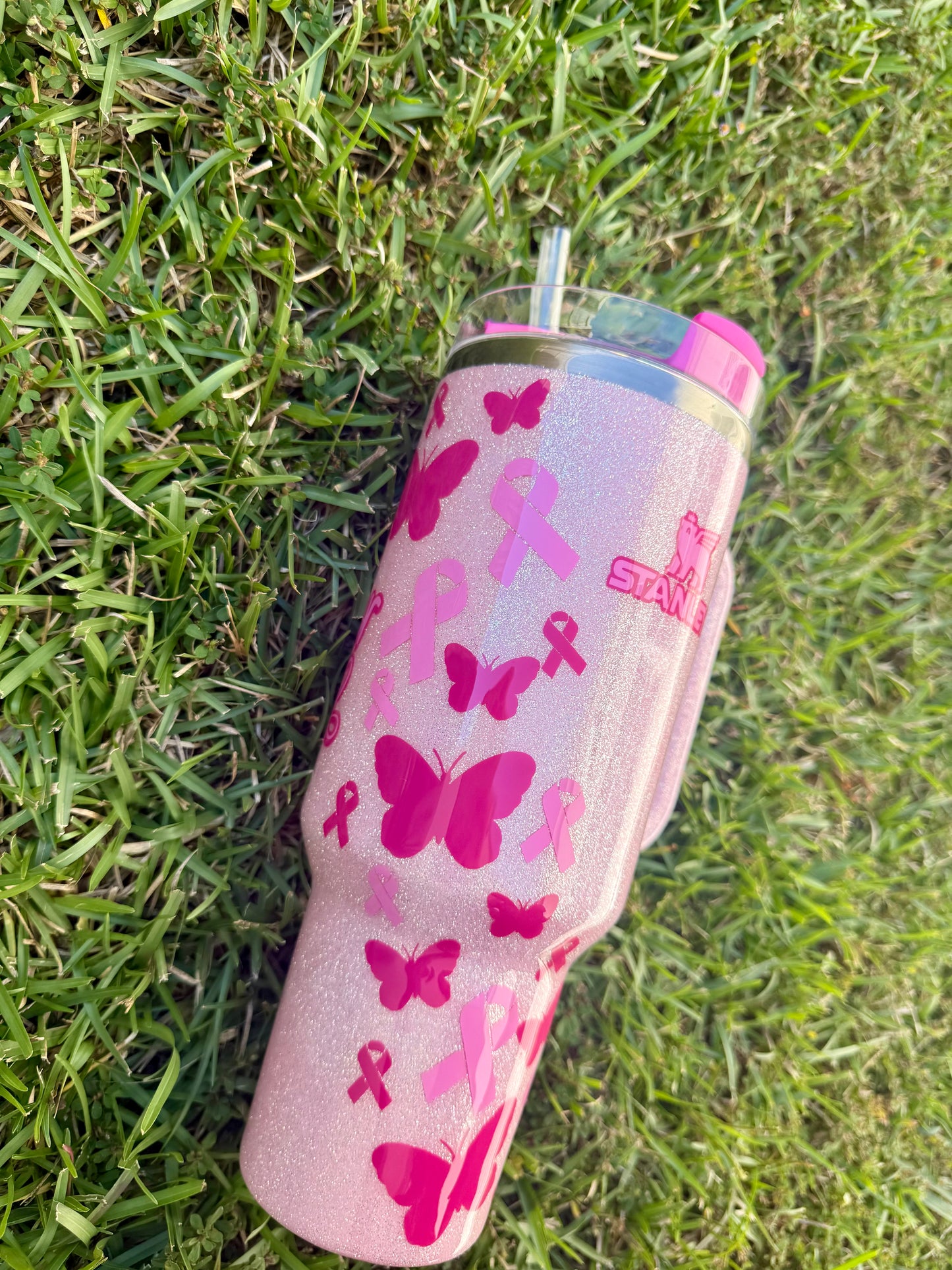 Breast Cancer Fighter Custom Glitter Tumbler