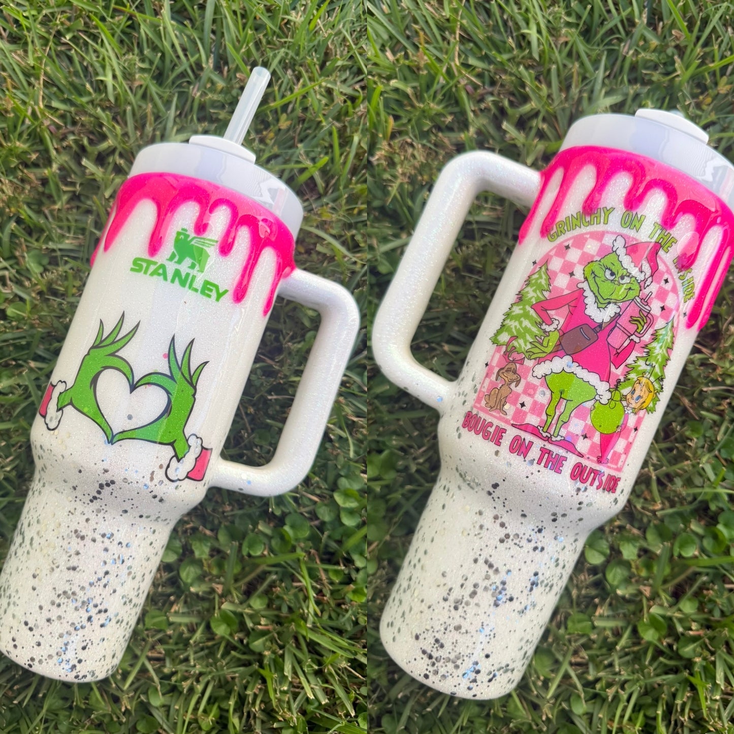 Hot Pink Holiday Drip Christmas Glitter Tumbler