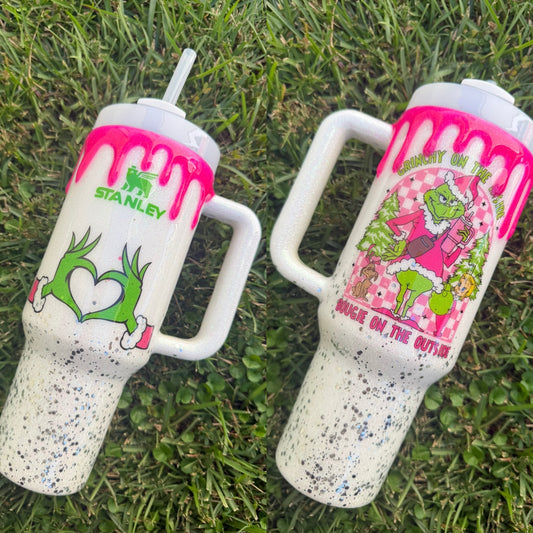 Hot Pink Holiday Drip Christmas Glitter Tumbler