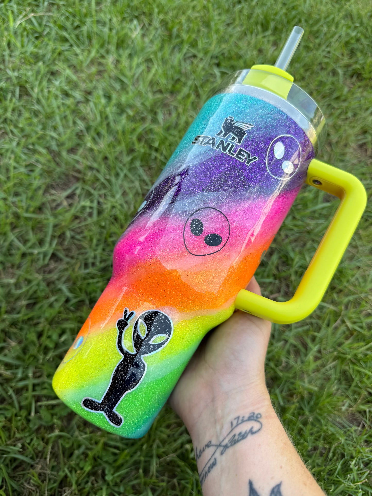 Rainbow Aliens Glitter Tumbler