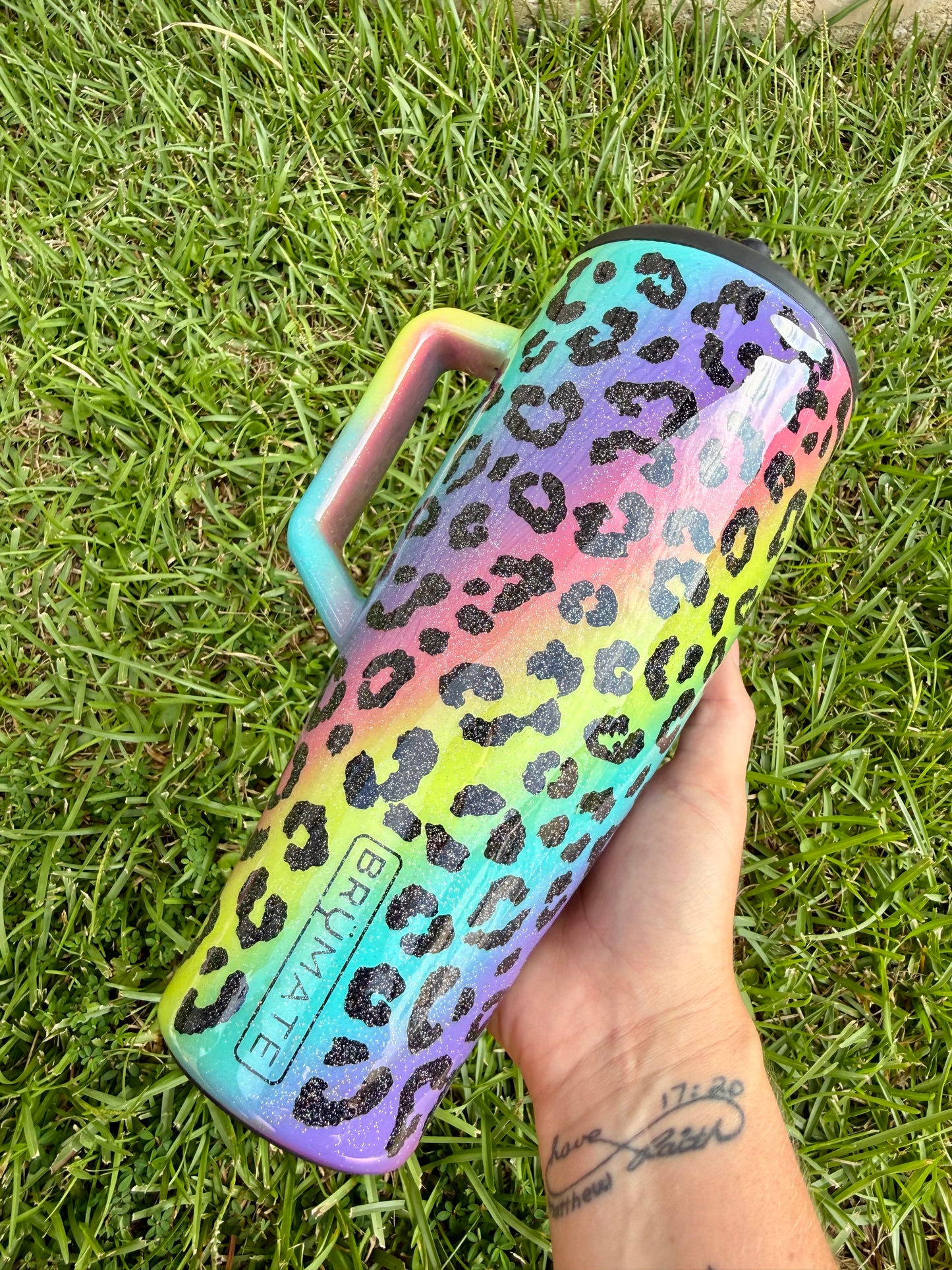 Rainbow Leopard Glitter Tumbler