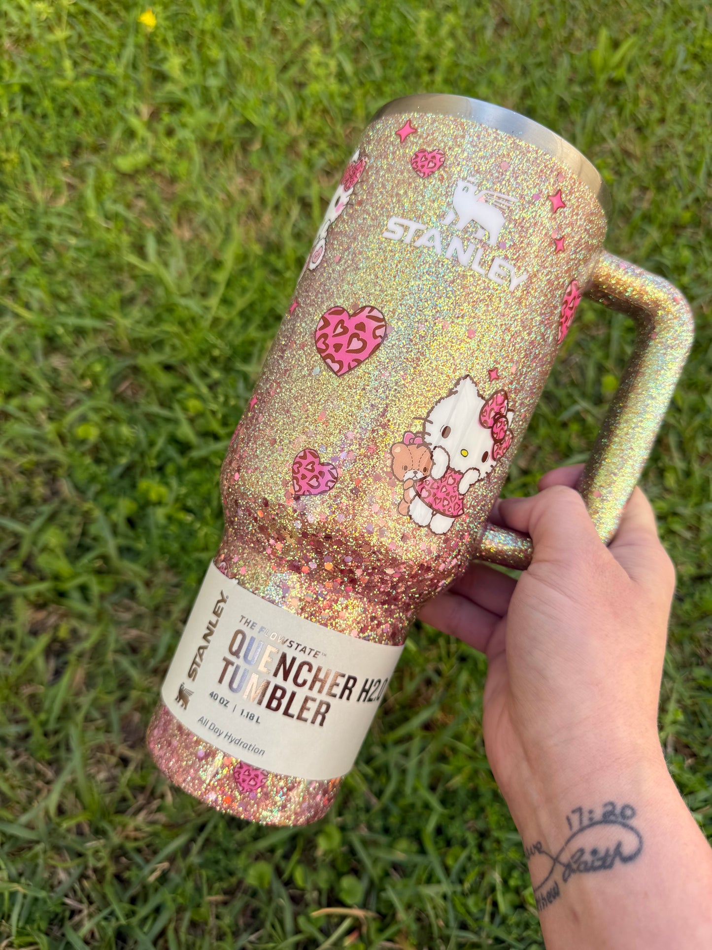 Gold Cheetah HK Glitter Tumbler