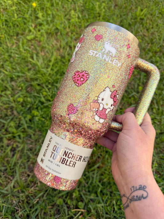 Gold Cheetah HK Glitter Tumbler