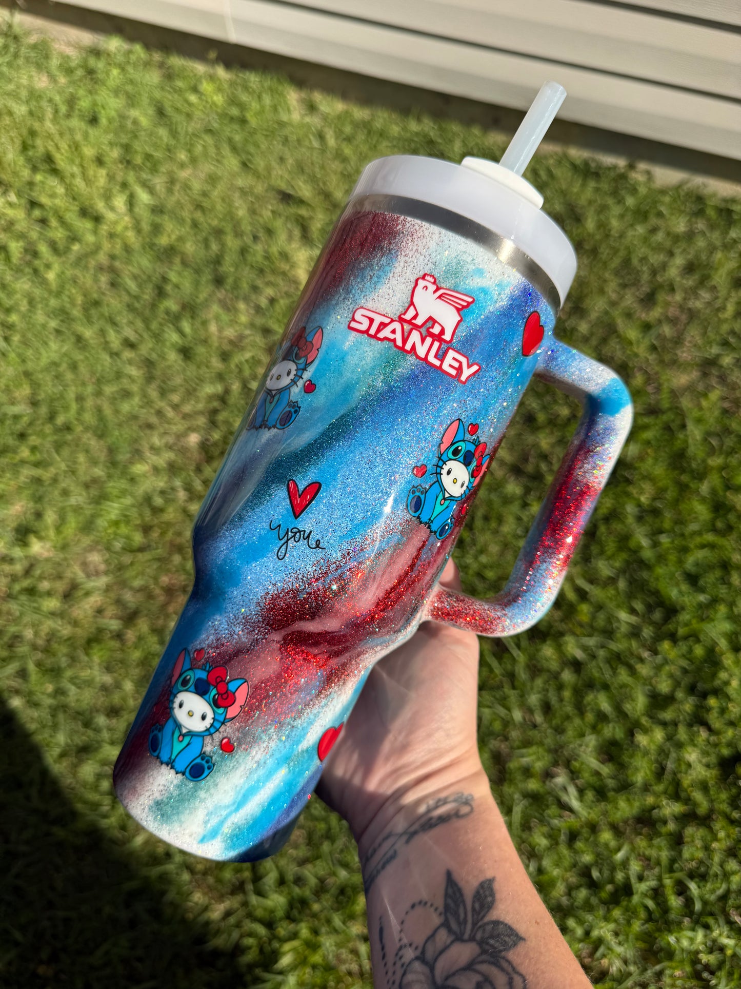 Stitch HK swirl Glitter Tumbler