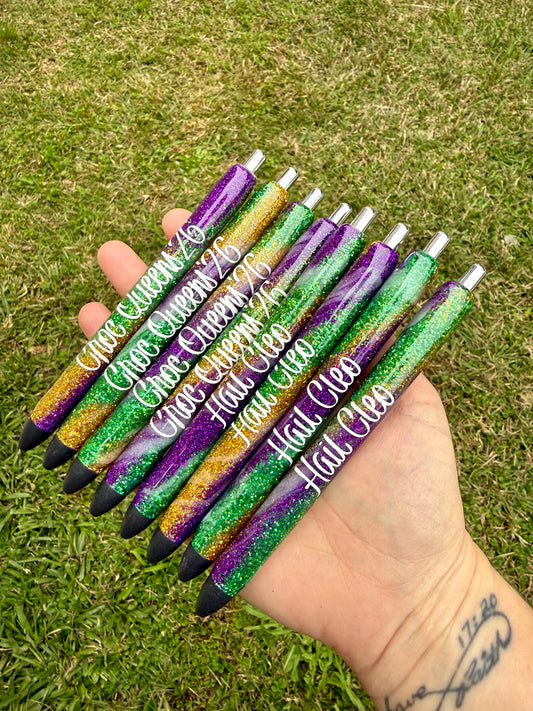 Mardi Gras Swirl Epoxy Glitter Pen!