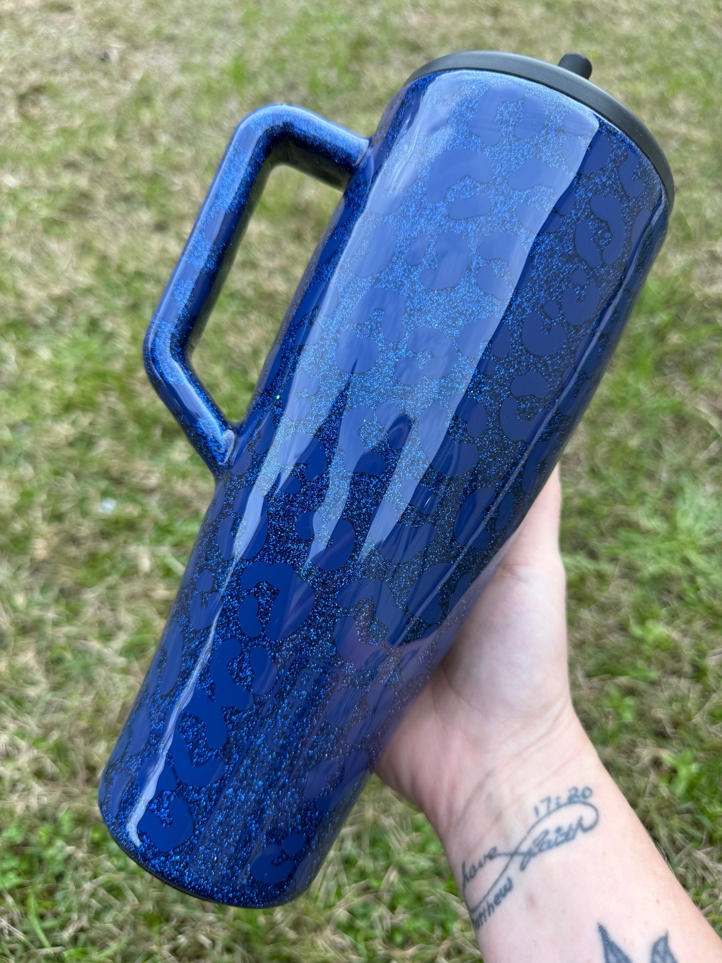 Sapphire Ghost Leopard Glitter Tumbler