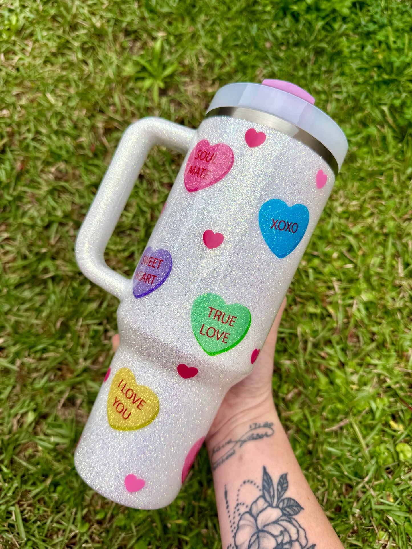 Conversation Heart Glitter Tumbler