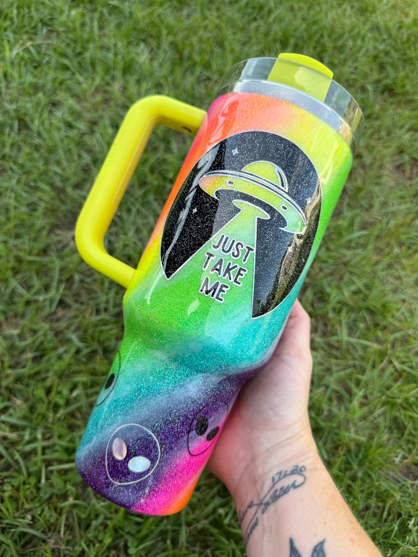 Rainbow Aliens Glitter Tumbler
